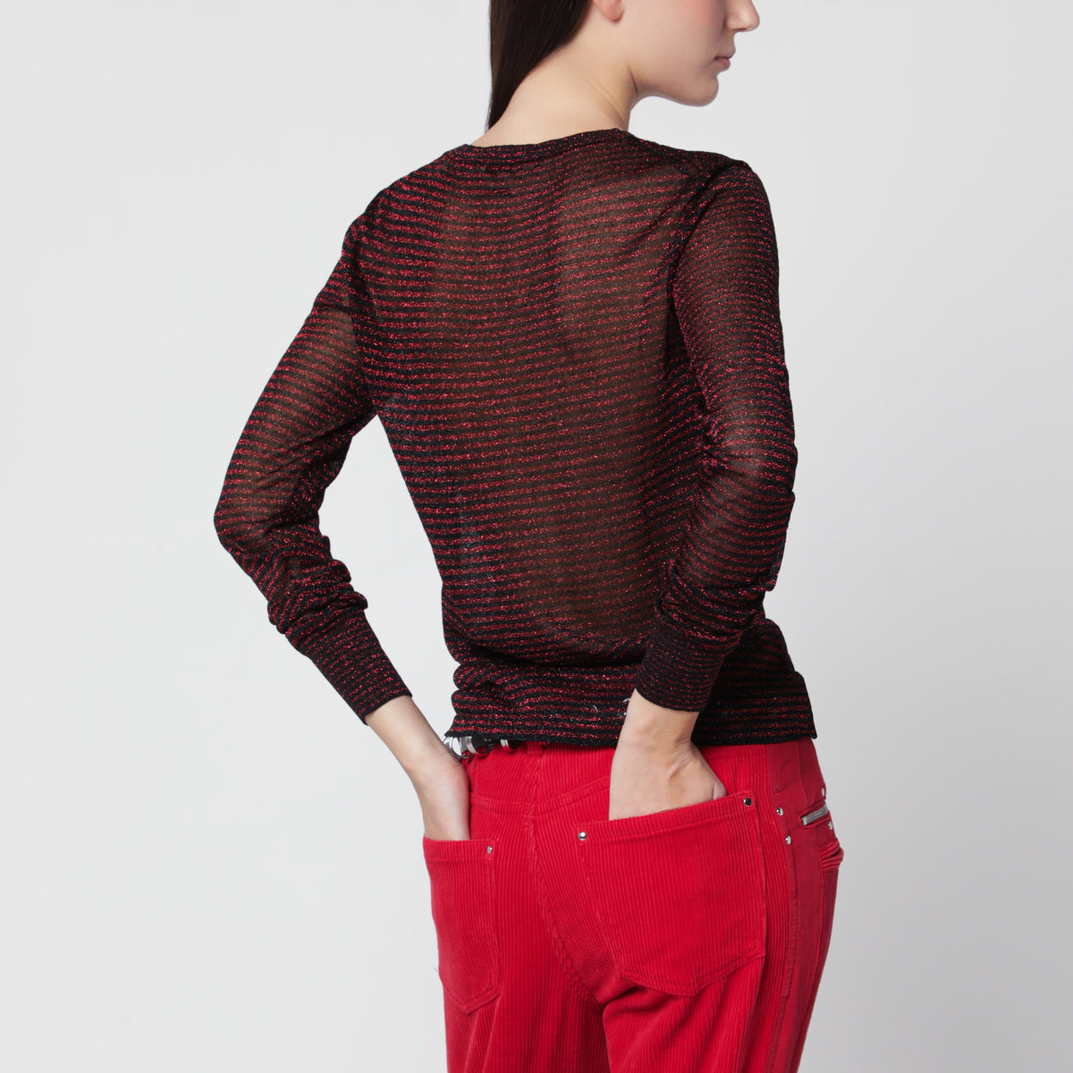Pull en cupro noir et rouge Cenaya