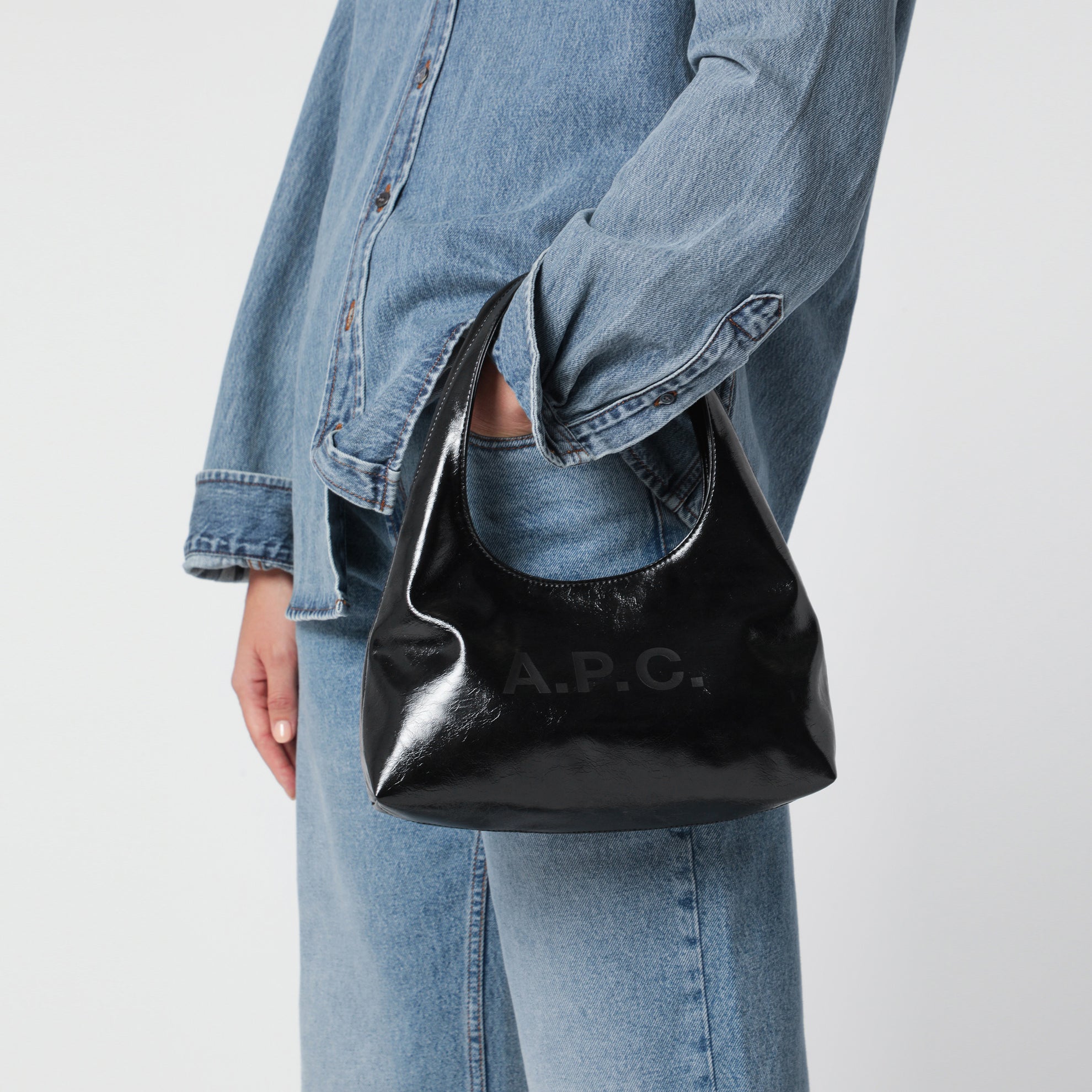 Sac bandoulière Baby Ninon noir effet cuir