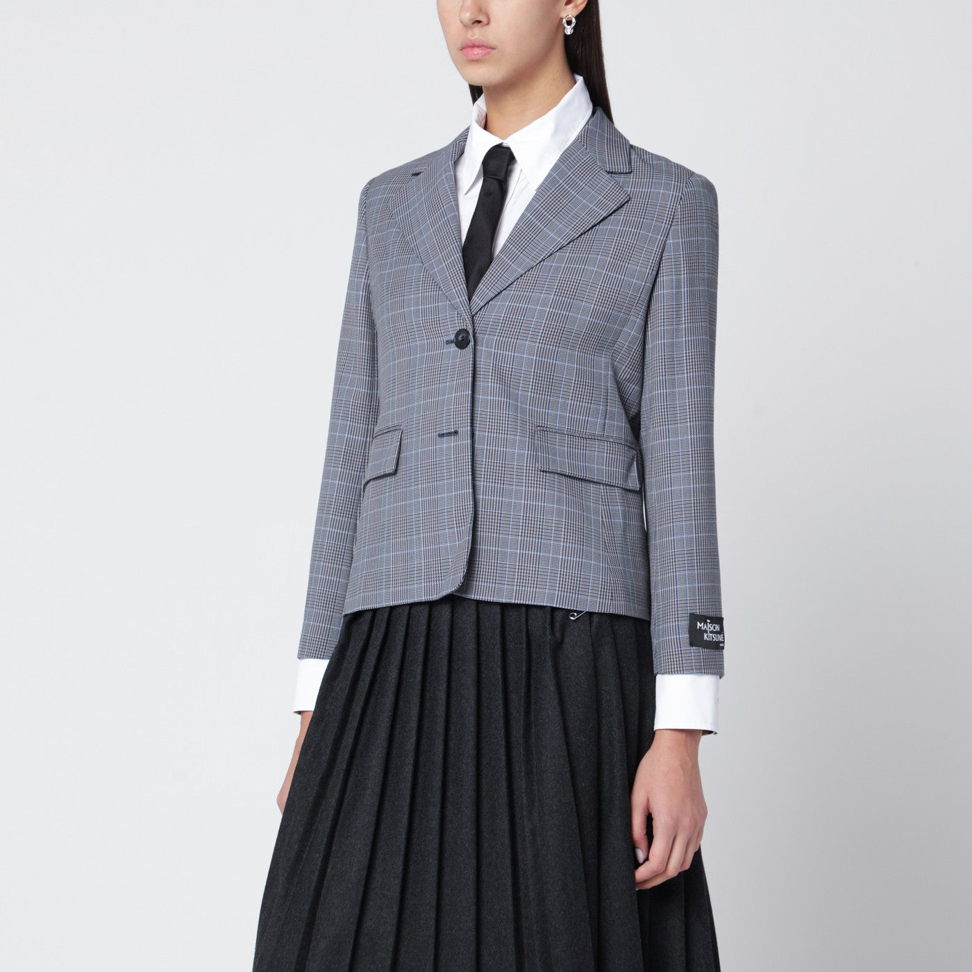 Blazer bleu à carreaux à un bouton