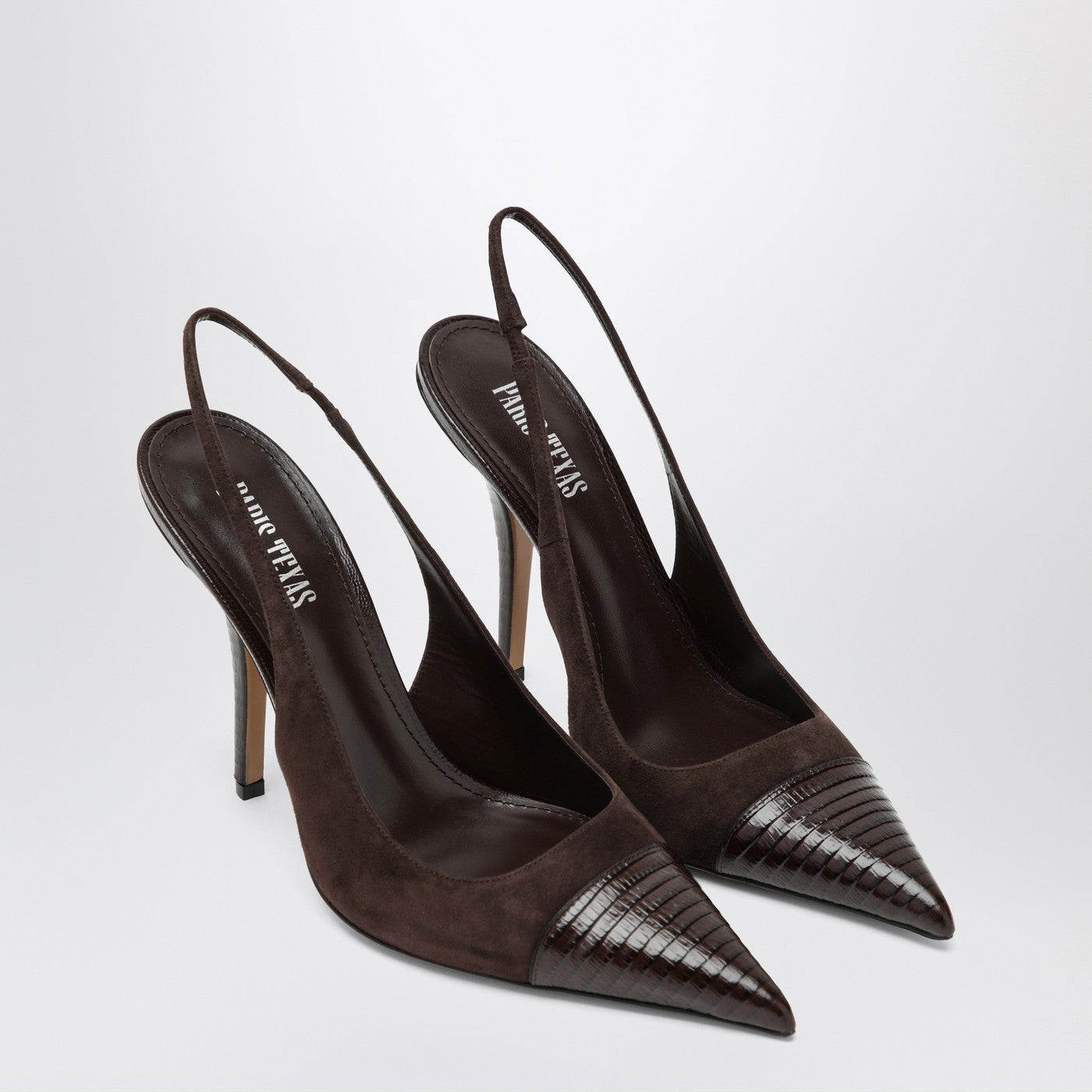 Brown suede and leather slingback
