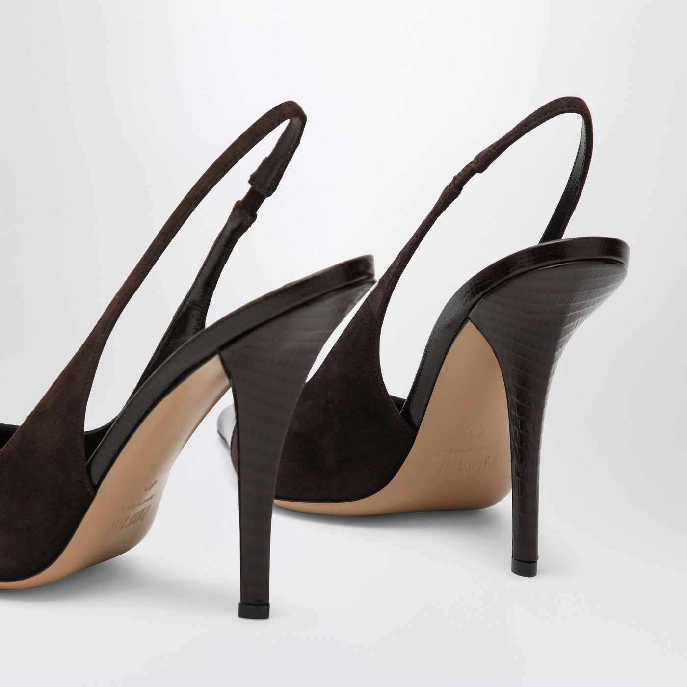 Brown suede and leather slingback