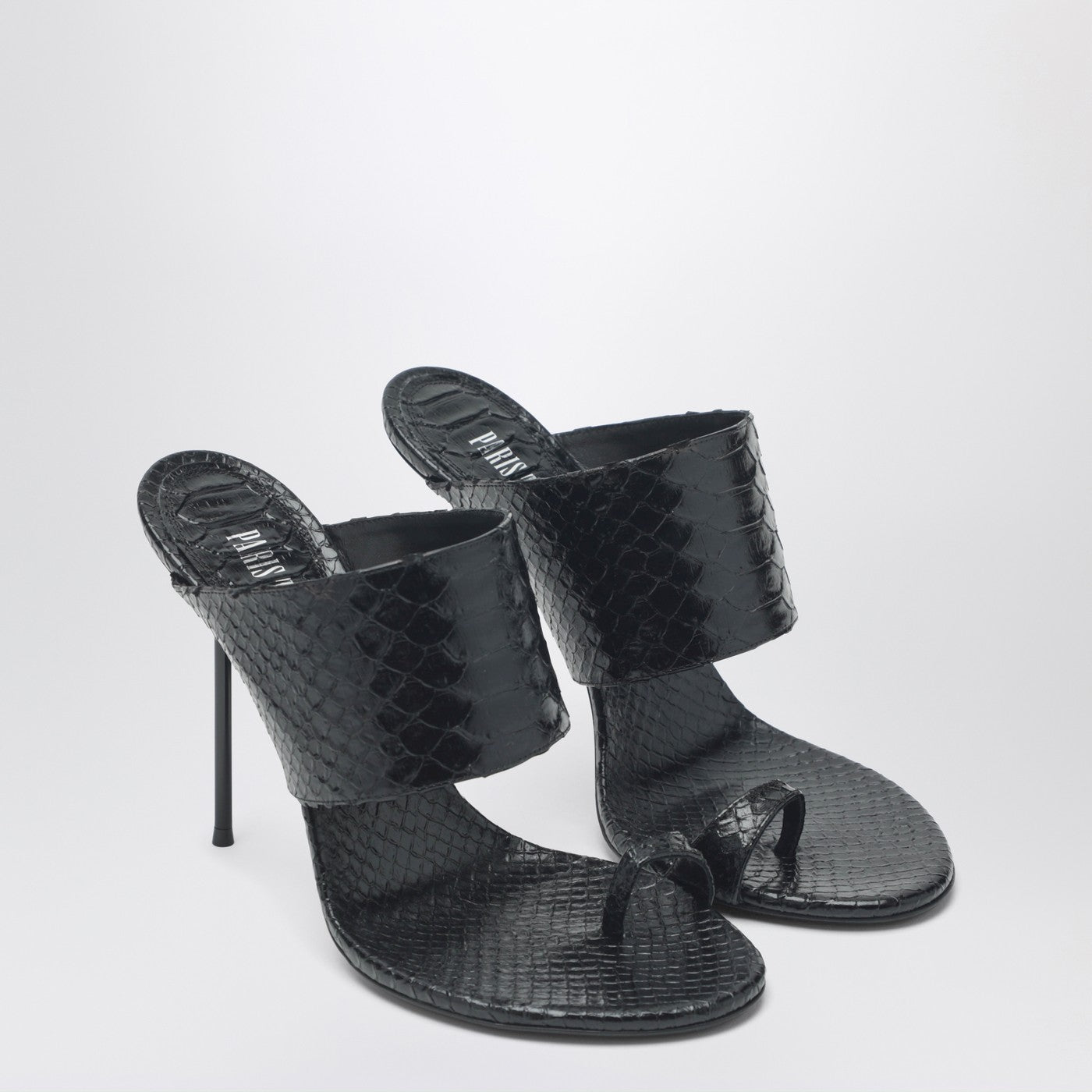 Paris Texas Lidia python-effect black leather thong mule | TheDoubleF