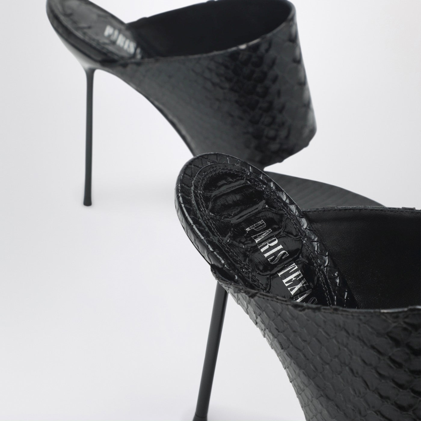 Paris Texas Lidia python-effect black leather thong mule | TheDoubleF