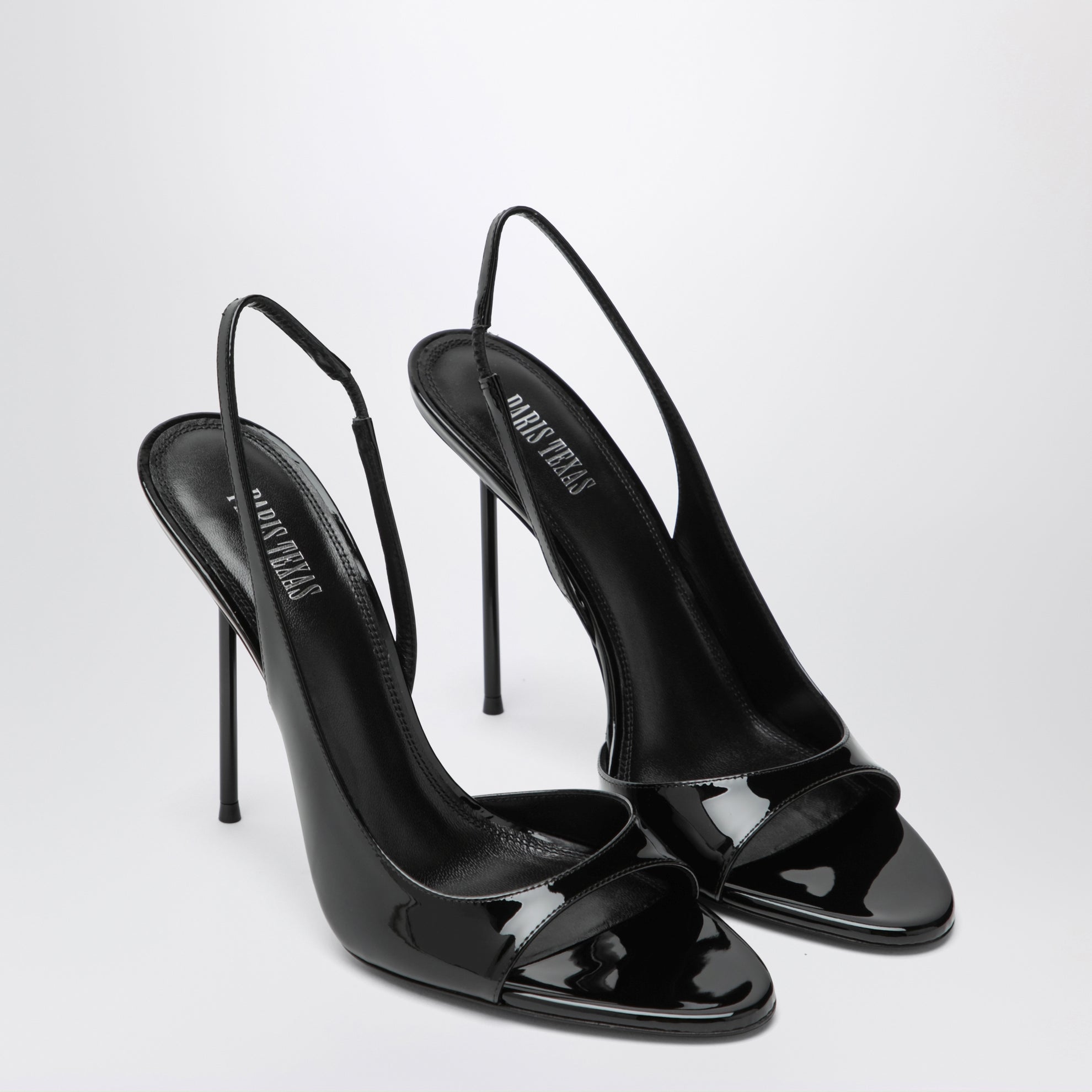 Black patent slingback sandals