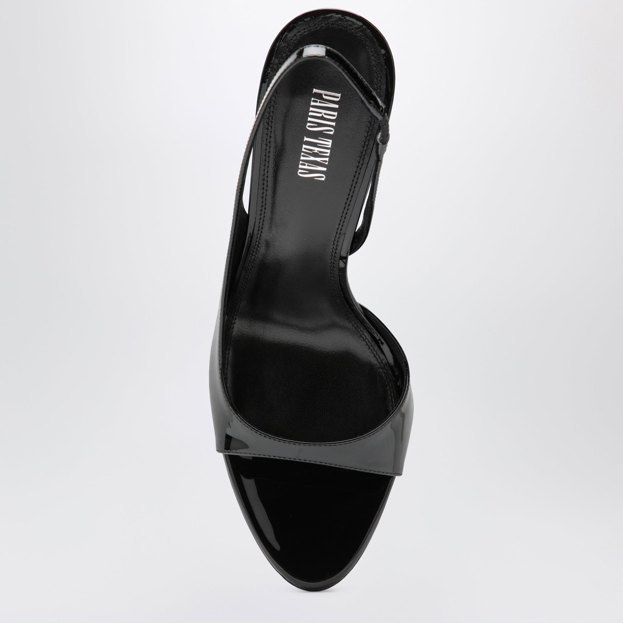 Black patent slingback sandals