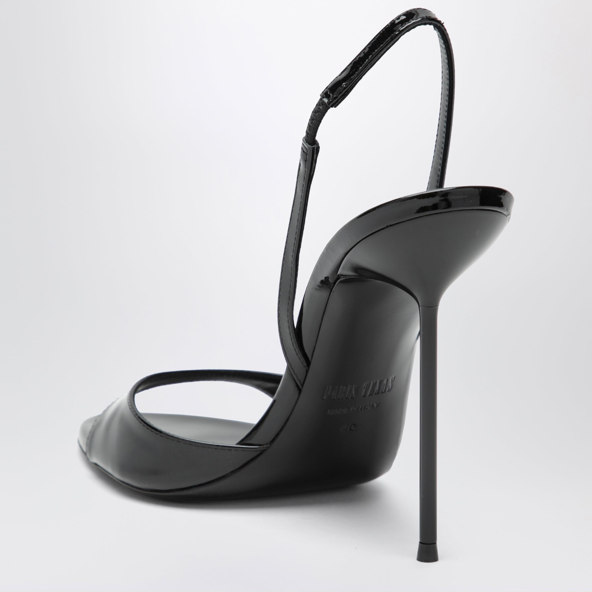 Black patent slingback sandals