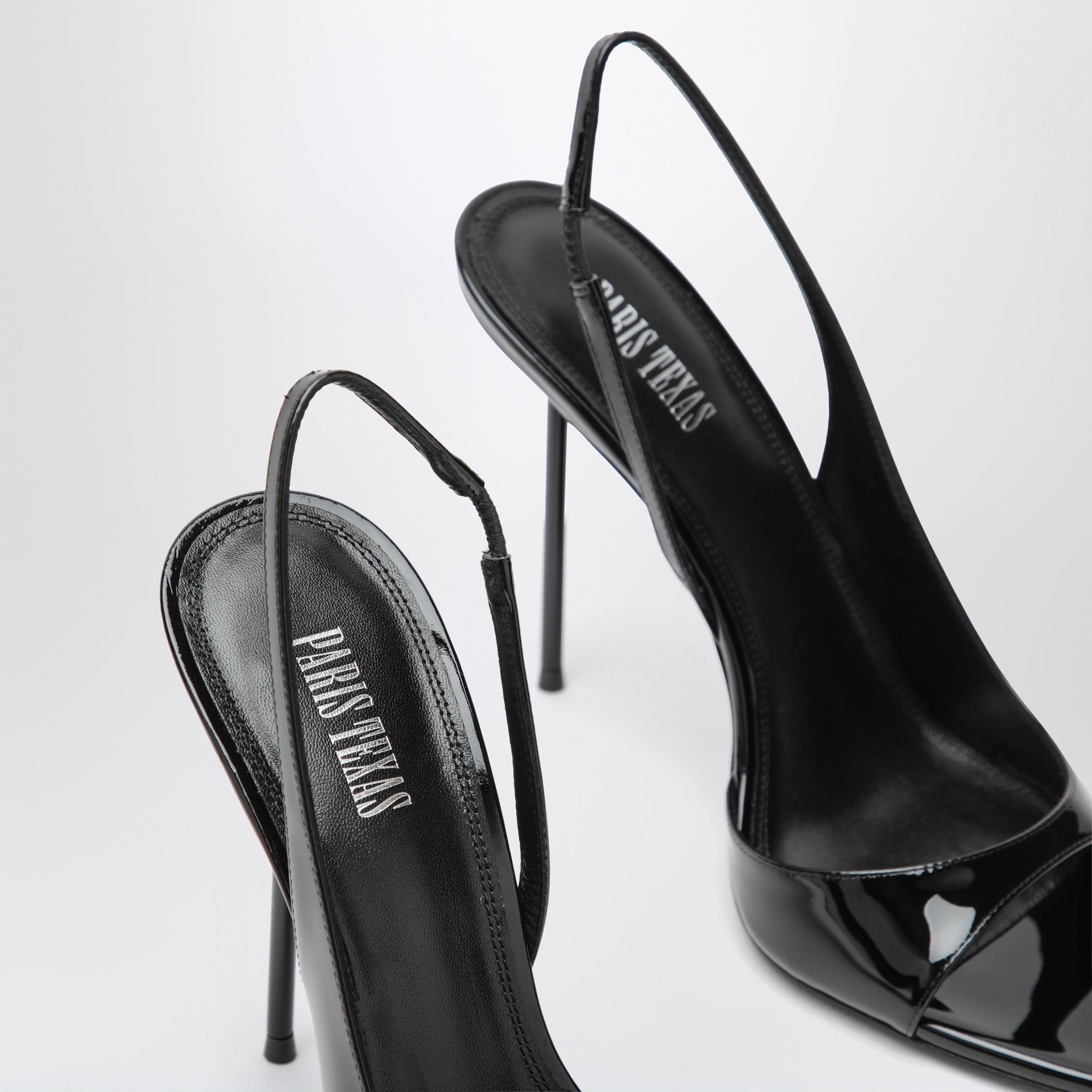 Black patent slingback sandals