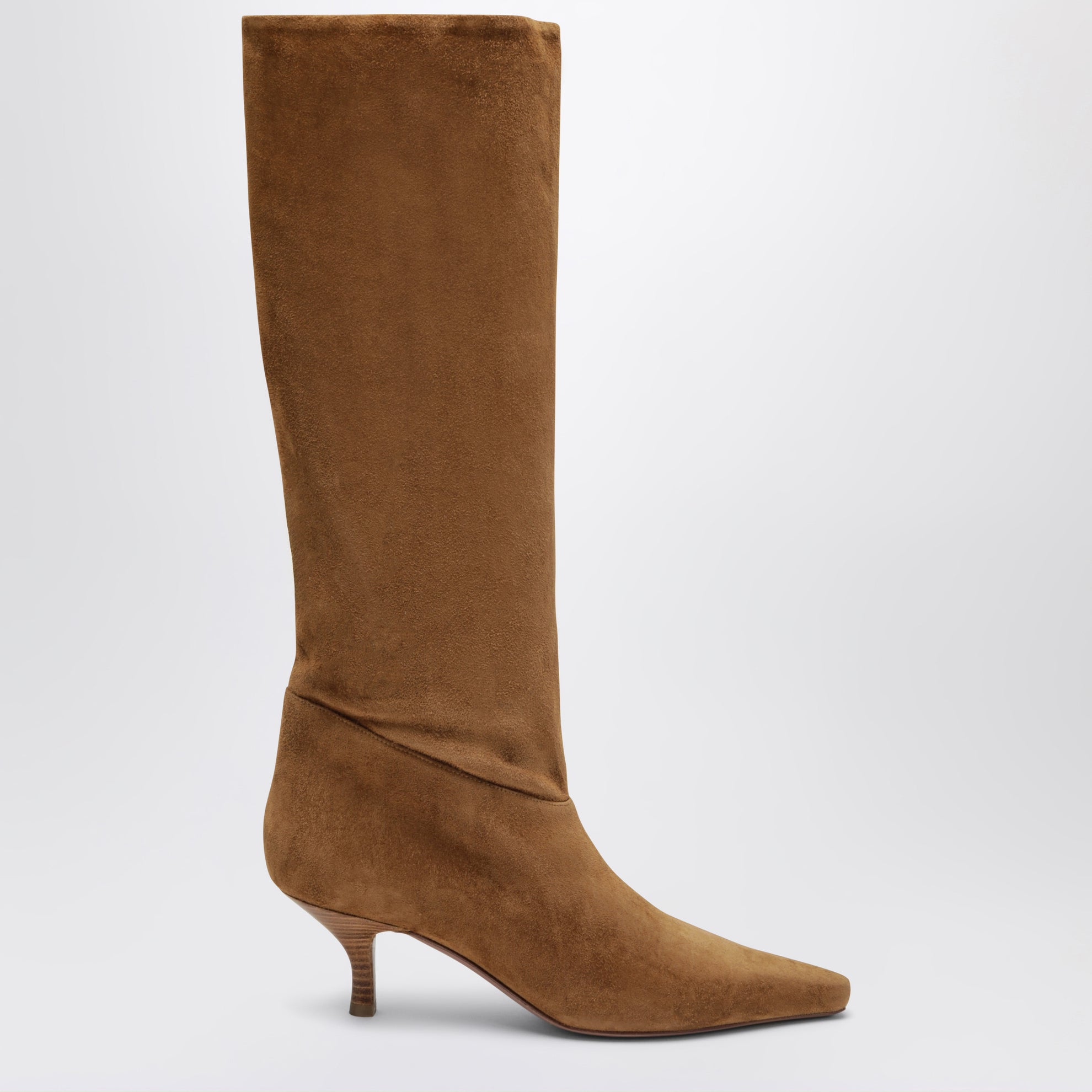 Knee-high cognac goat suede boots
