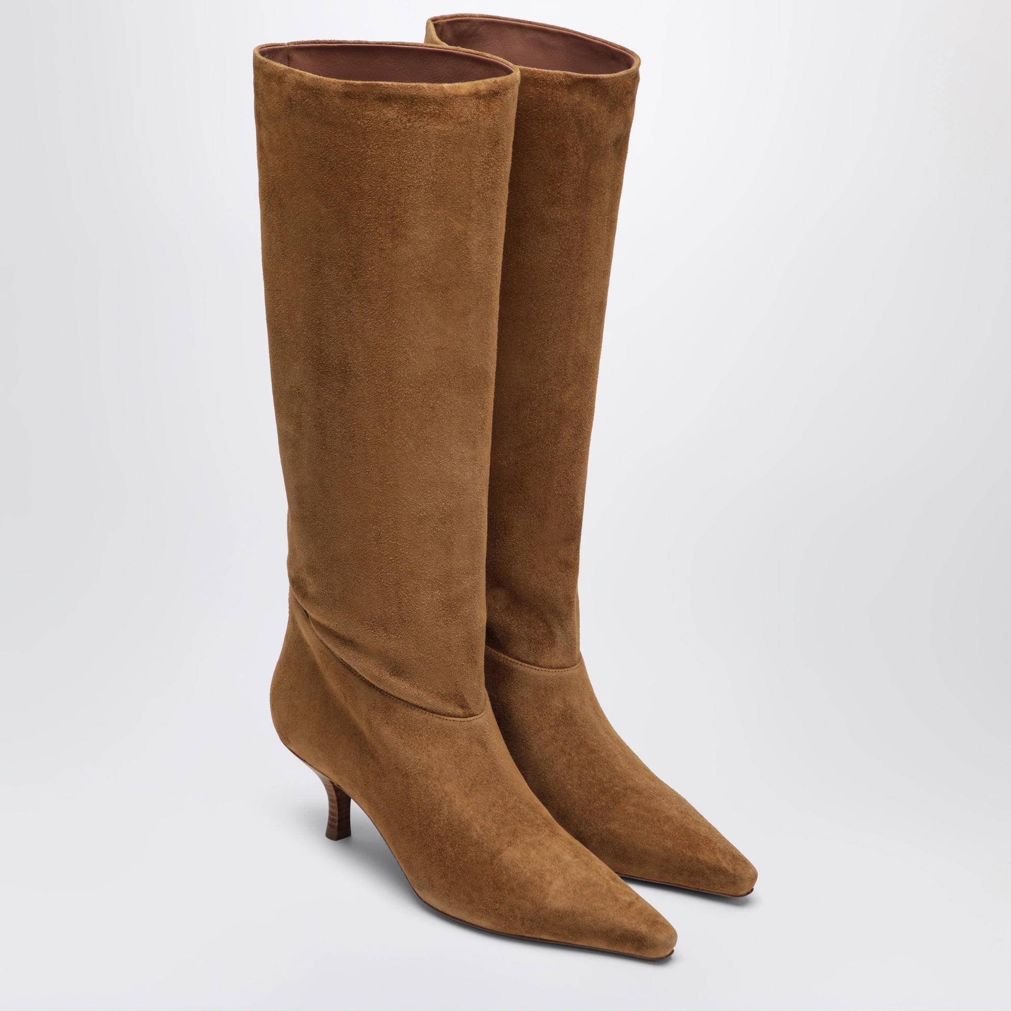 Knee-high cognac goat suede boots