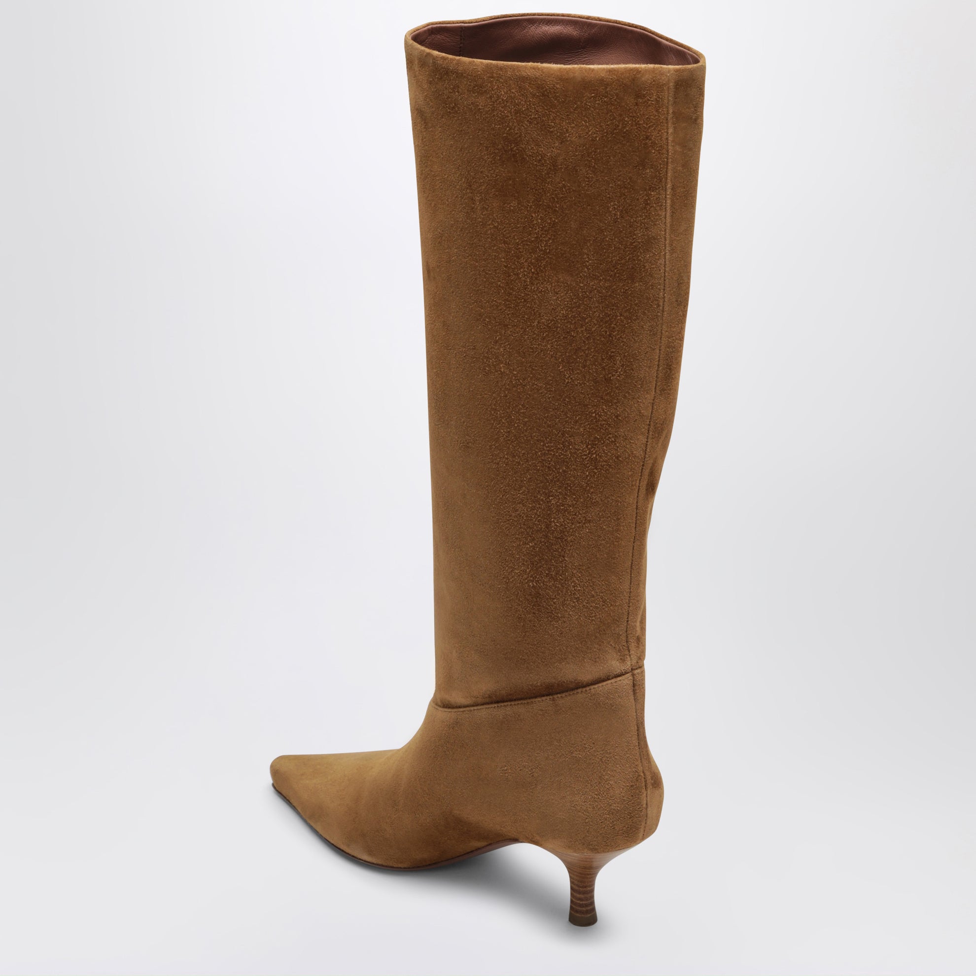 Knee-high cognac goat suede boots