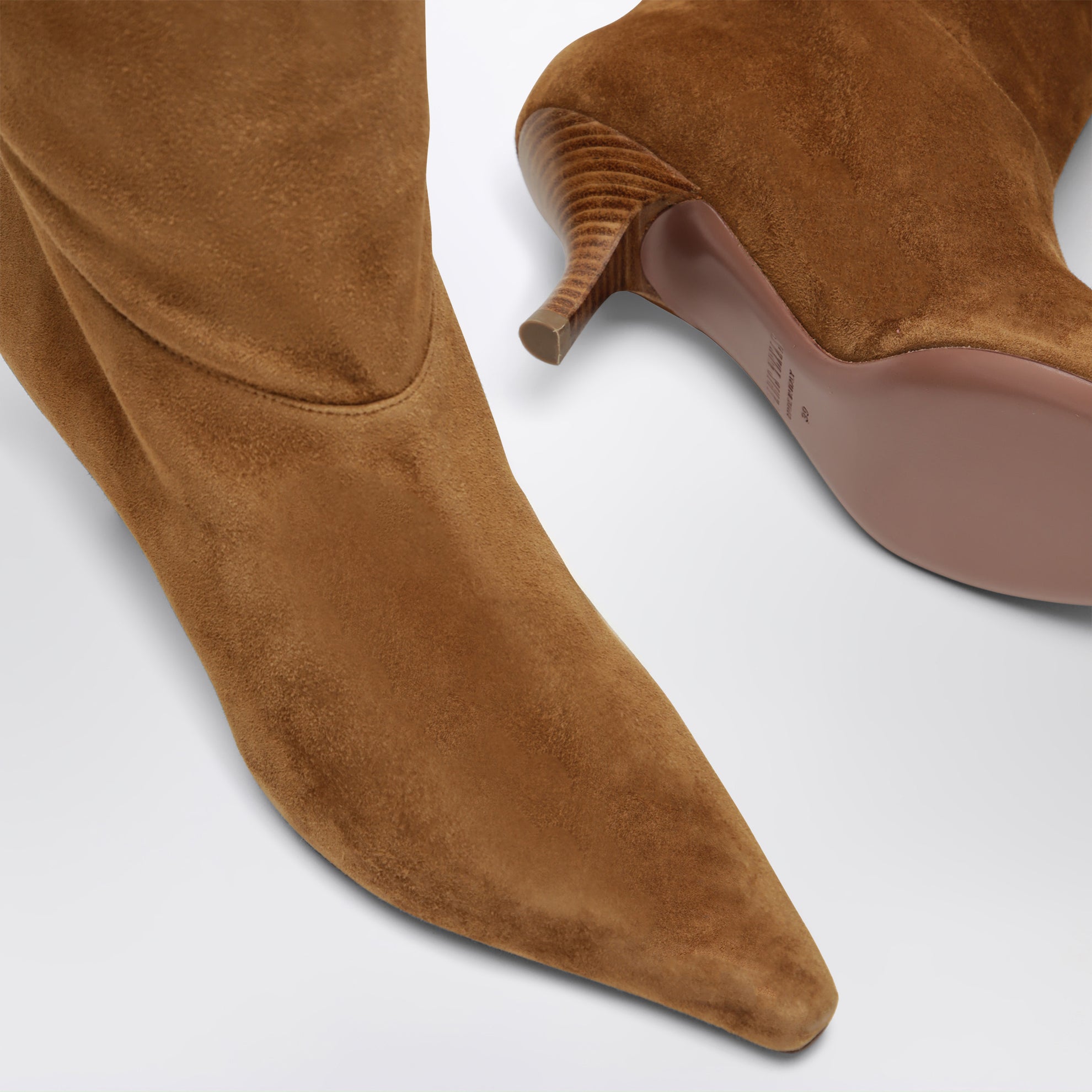 Knee-high cognac goat suede boots