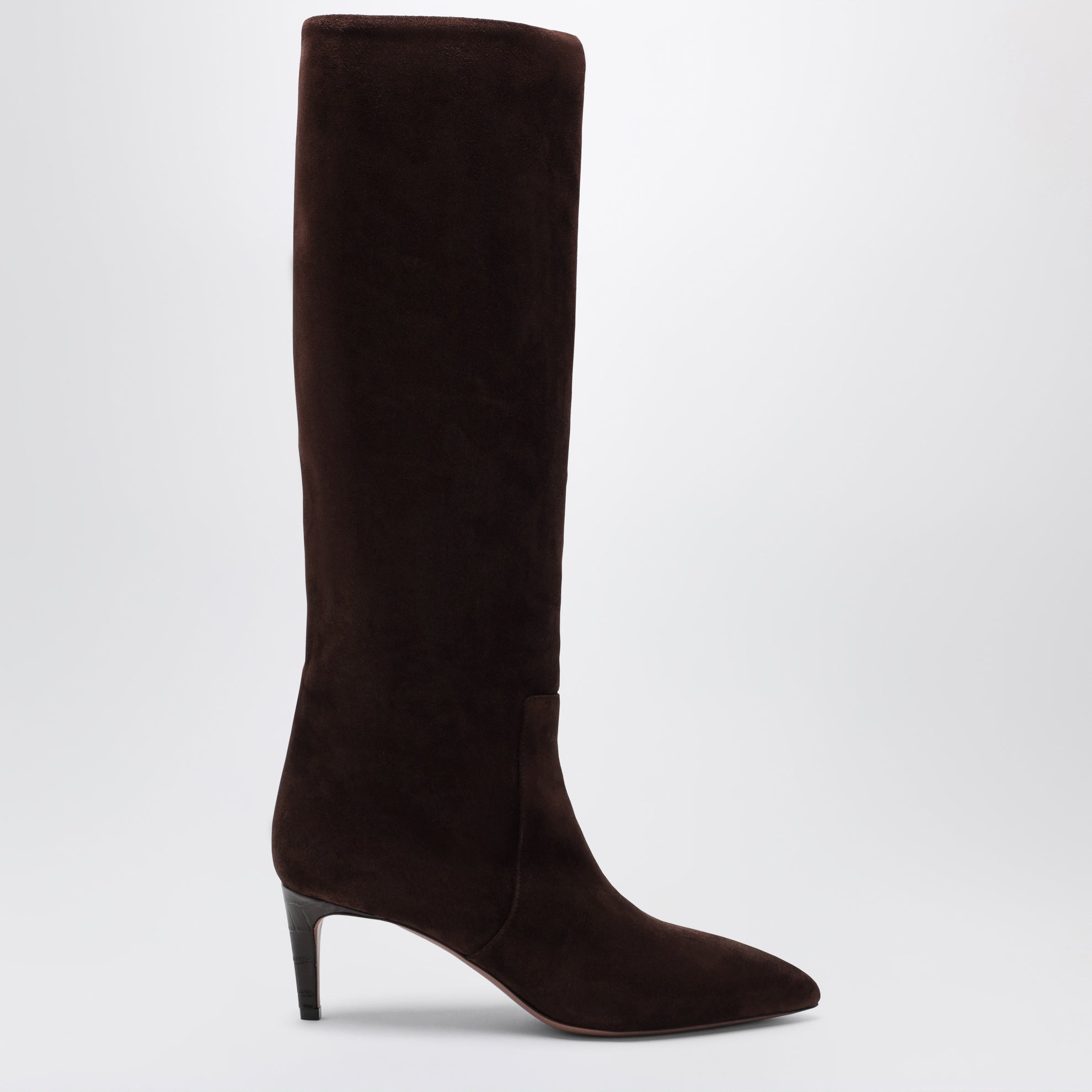 Chocolate suede pointed-toe boots