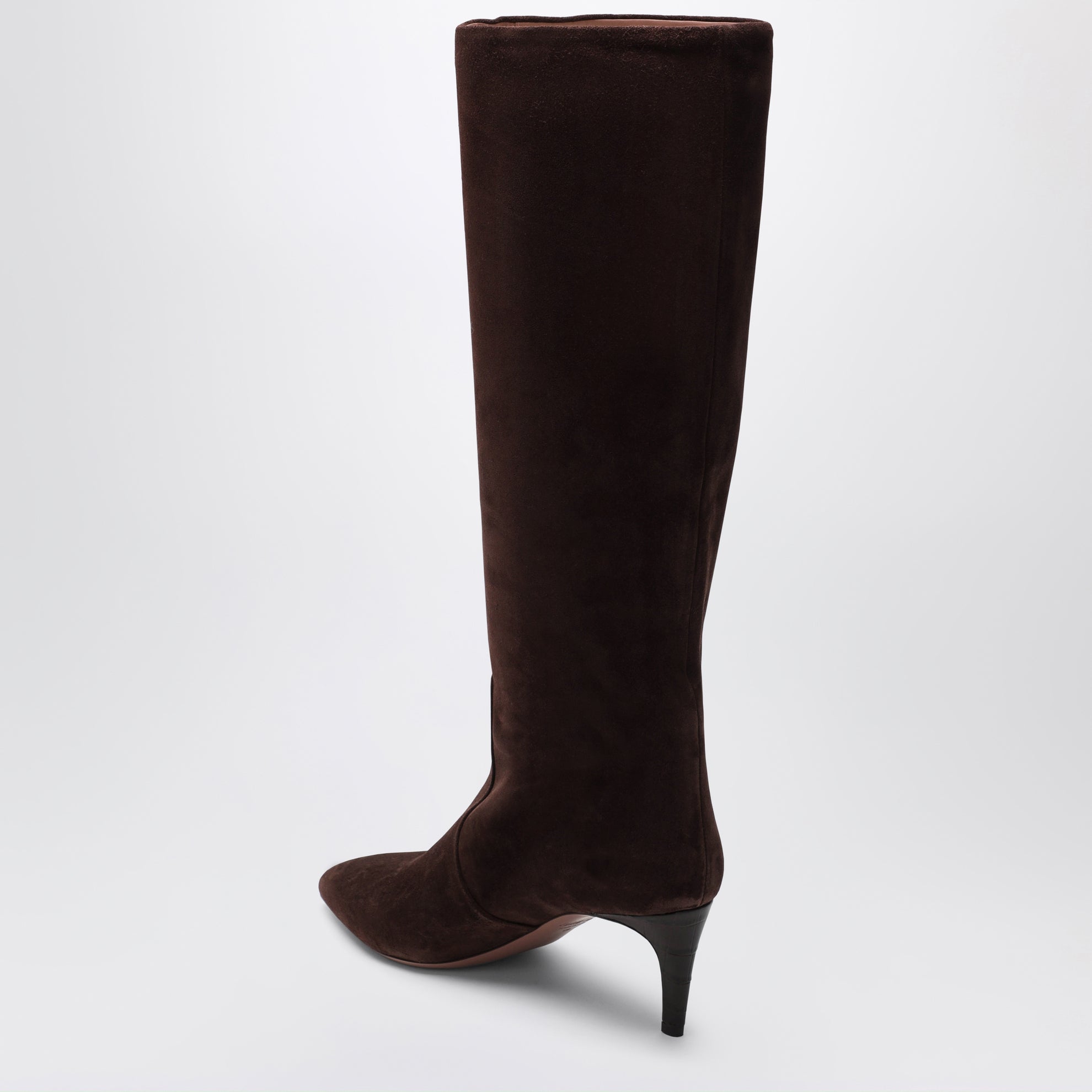 Chocolate suede pointed-toe boots