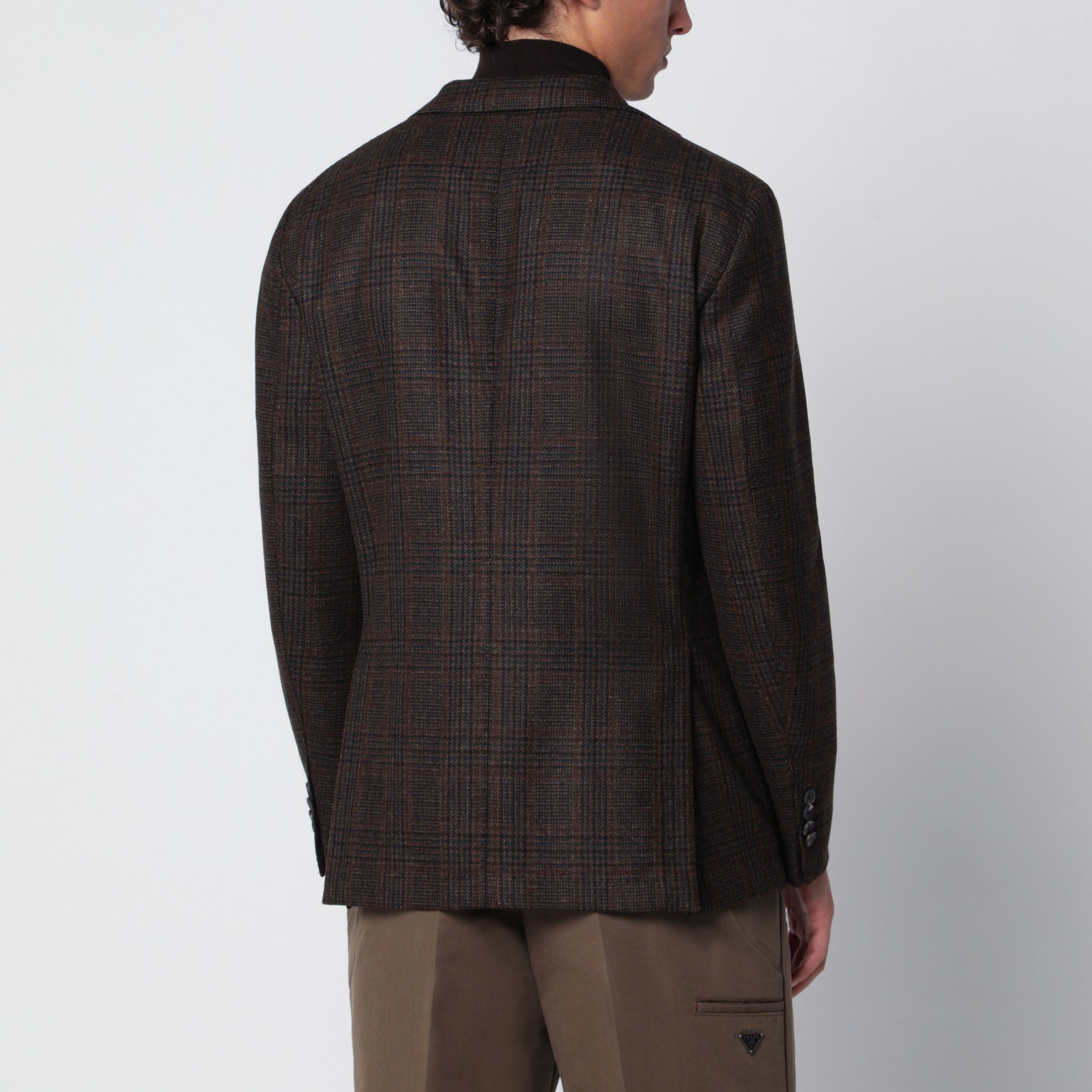 Veste droite marron à motif Prince-de-Galles