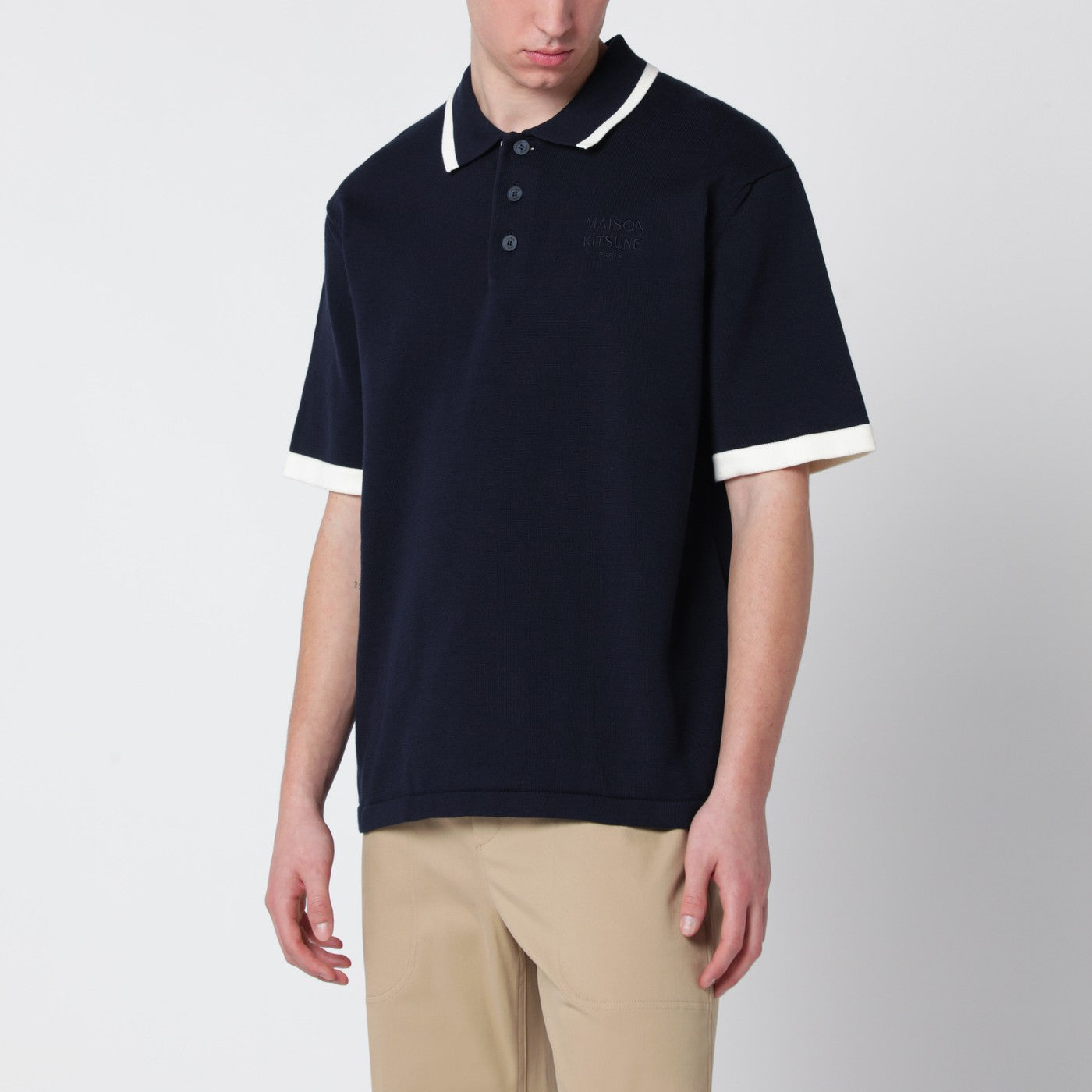 Marineblaues Comfort-Fit Poloshirt aus Baumwolle