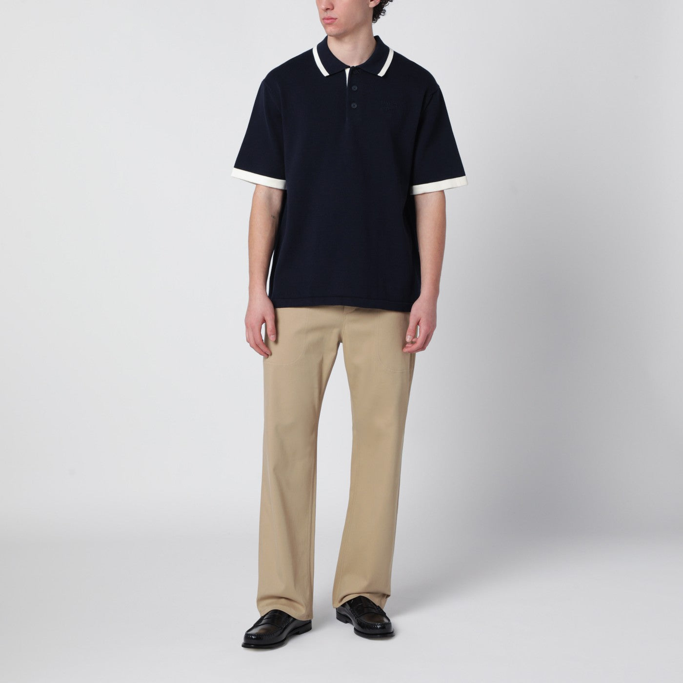 Marineblaues Comfort-Fit Poloshirt aus Baumwolle