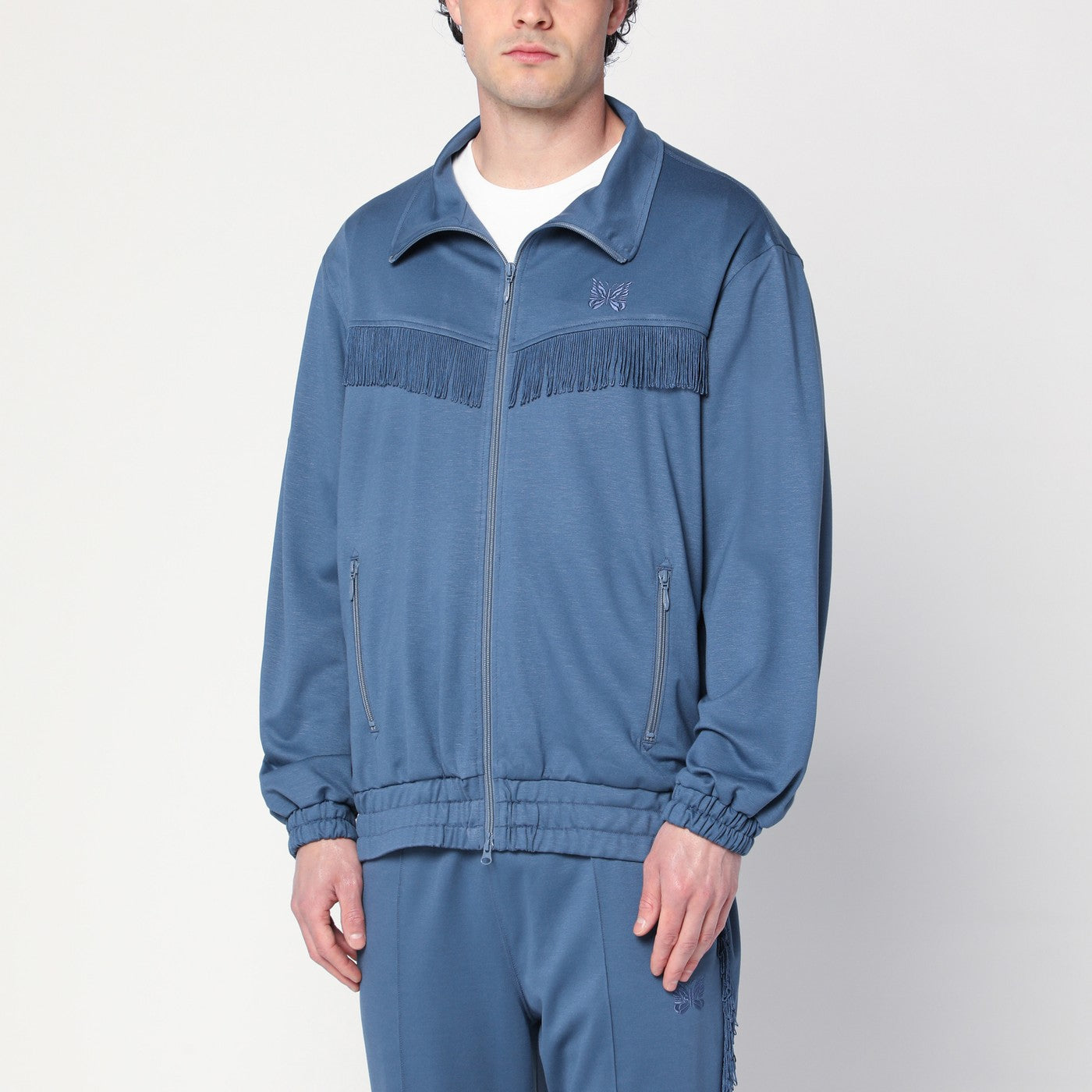Felpa blu ardesia con frange