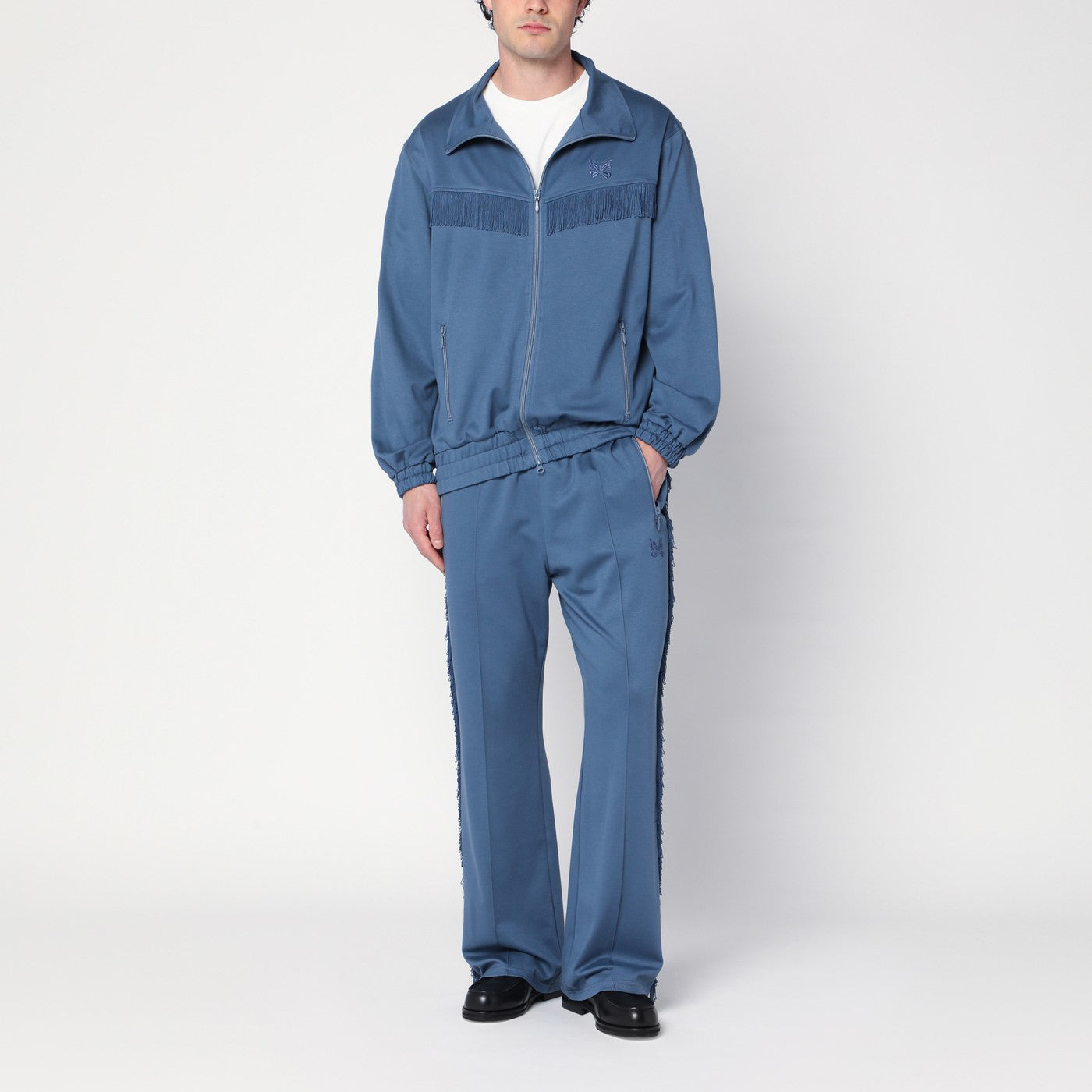 Felpa blu ardesia con frange