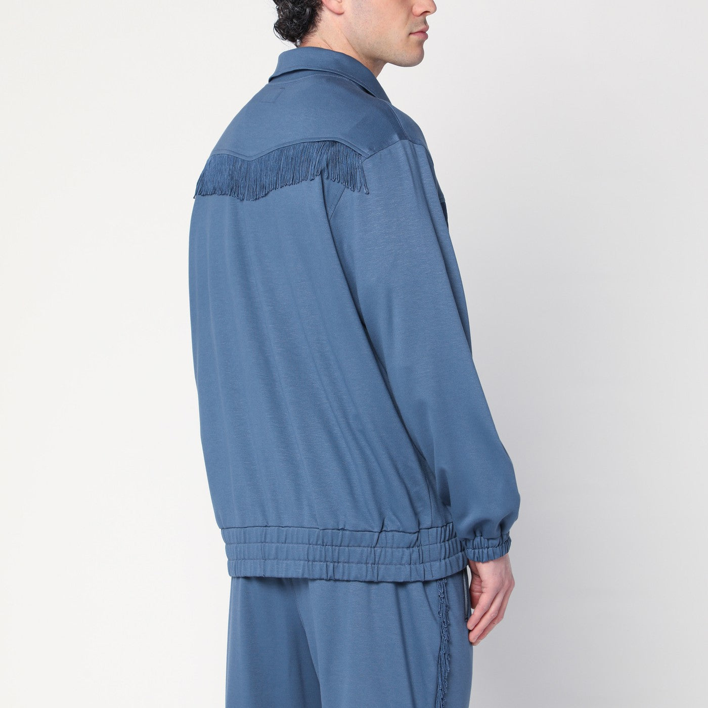 Felpa blu ardesia con frange