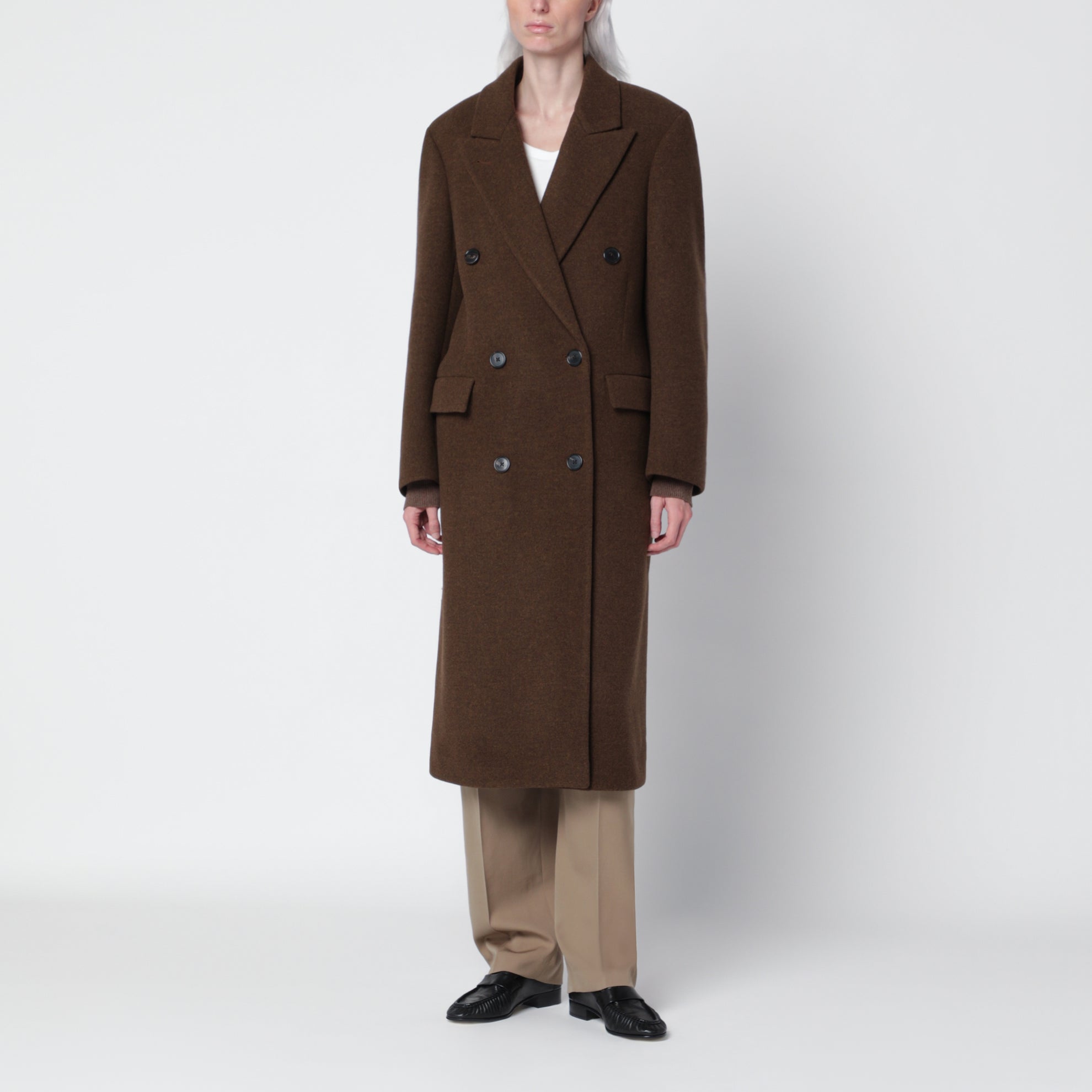 Cappotto Bamira marrone mélange in lana vergine