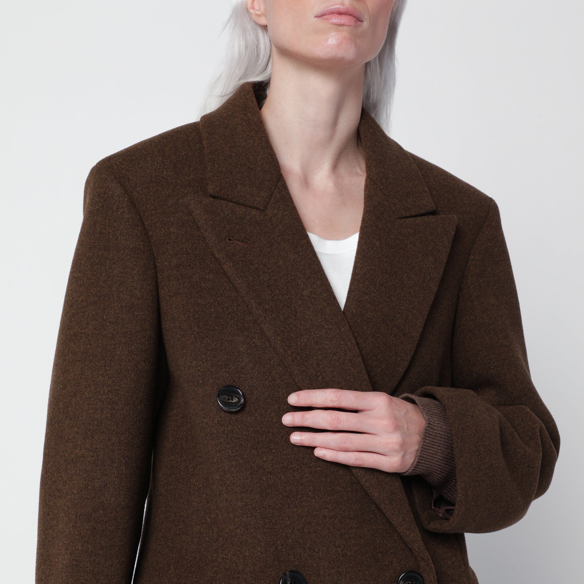 Cappotto Bamira marrone mélange in lana vergine