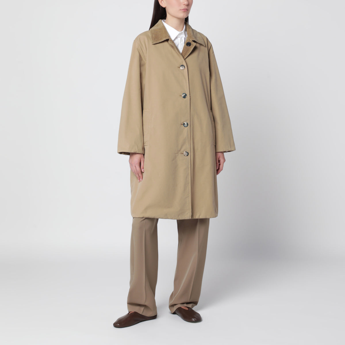 Cappotto Etoli beige in velluto di cotone