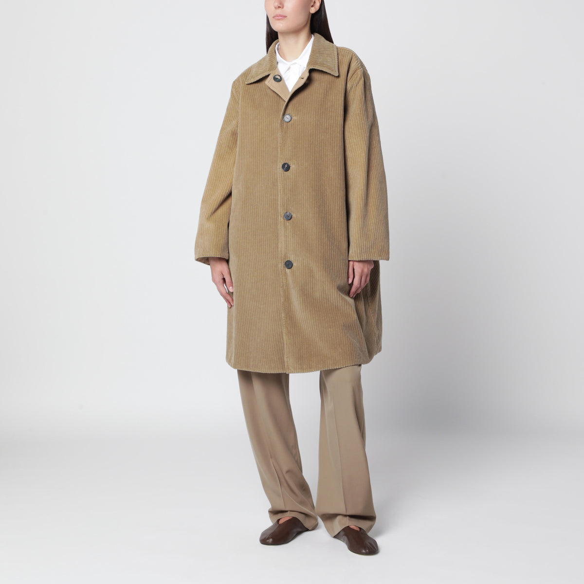 Cappotto Etoli beige in velluto di cotone
