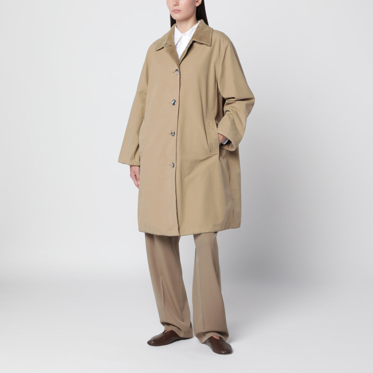 Cappotto Etoli beige in velluto di cotone
