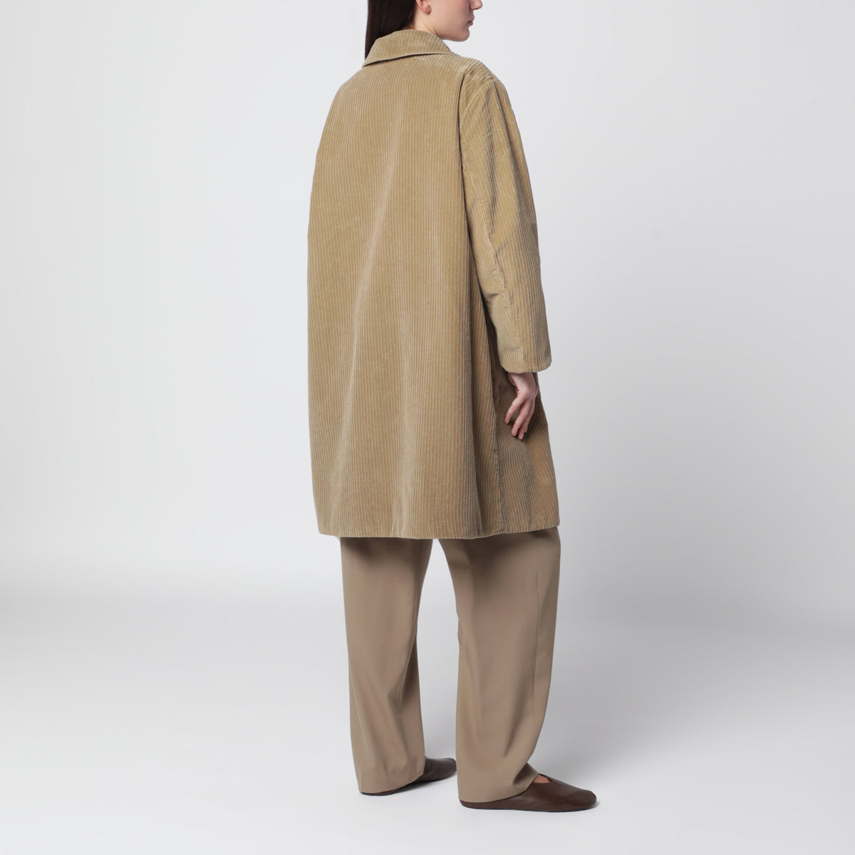 Cappotto Etoli beige in velluto di cotone