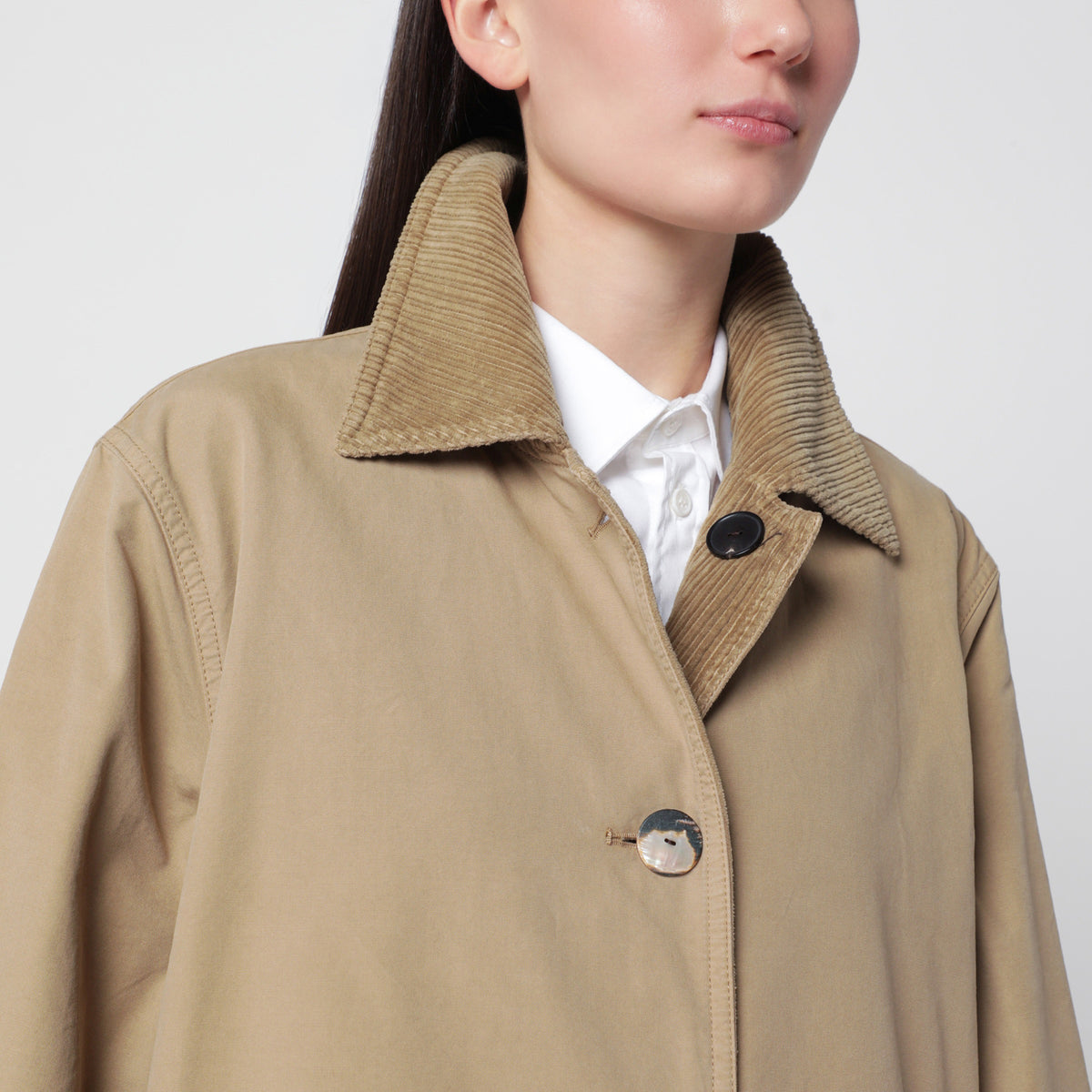 Cappotto Etoli beige in velluto di cotone