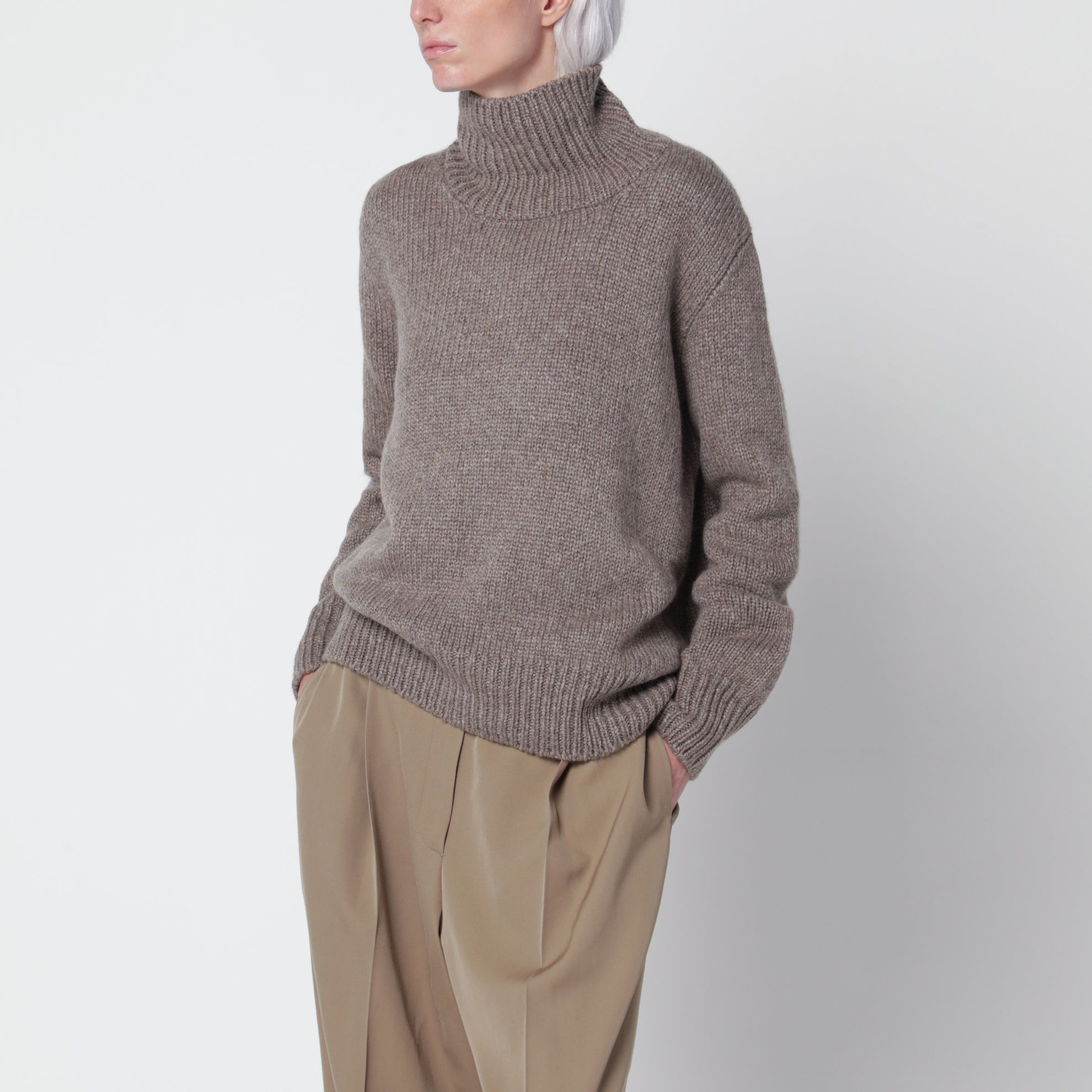 Plira Grey Taupe Cashmere Turtleneck Sweater