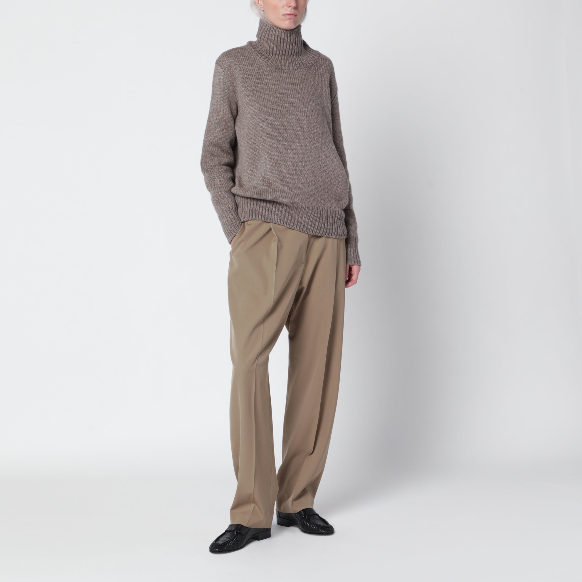 Plira Grey Taupe Cashmere Turtleneck Sweater