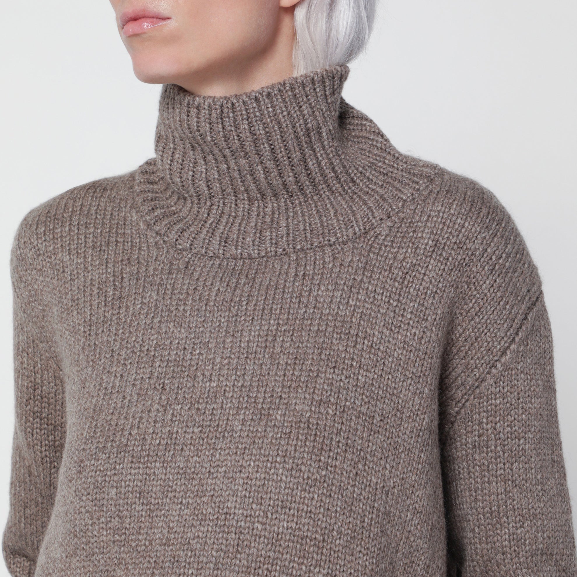 Plira Grey Taupe Cashmere Turtleneck Sweater