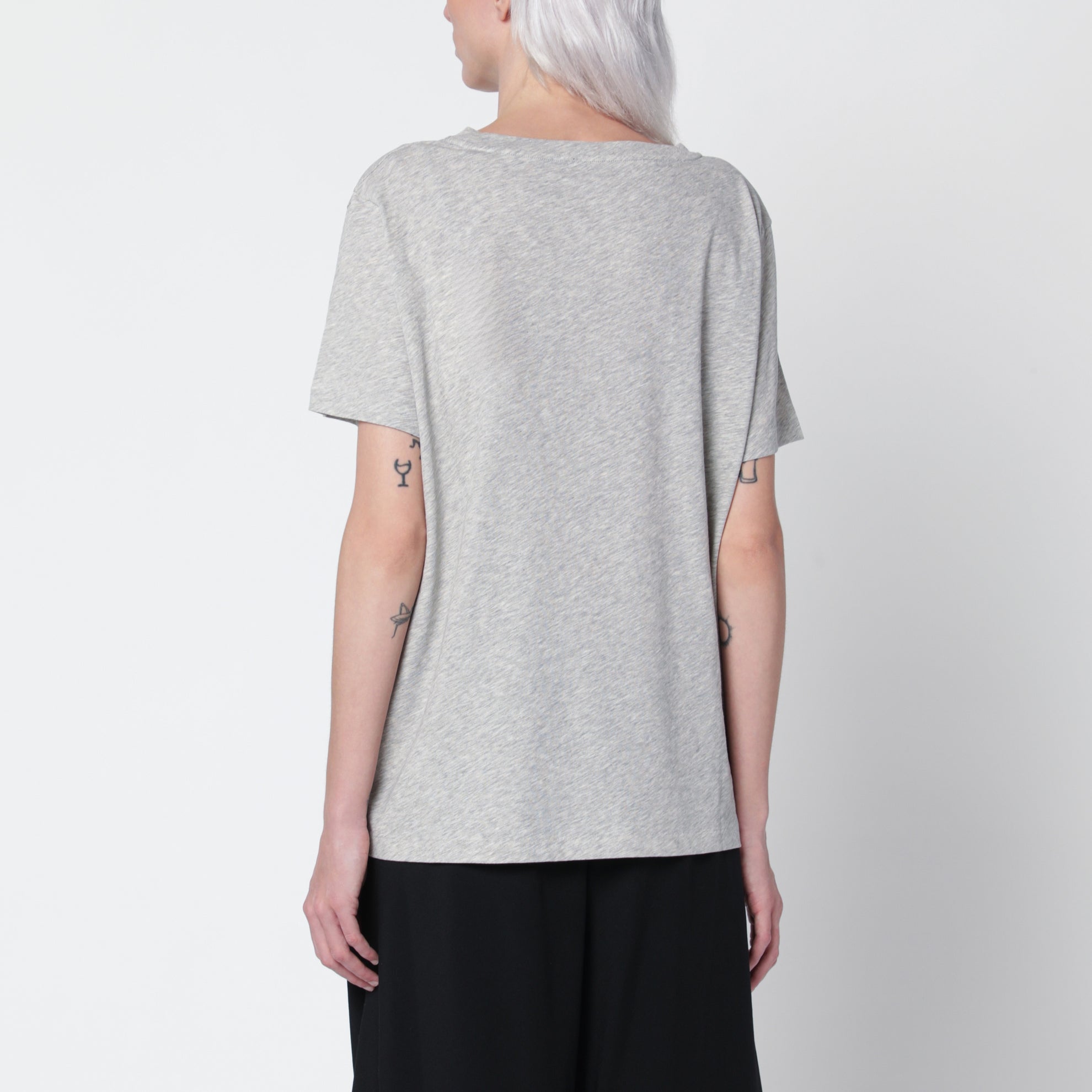 Hellgrau meliertes Dera T-Shirt aus Baumwolle