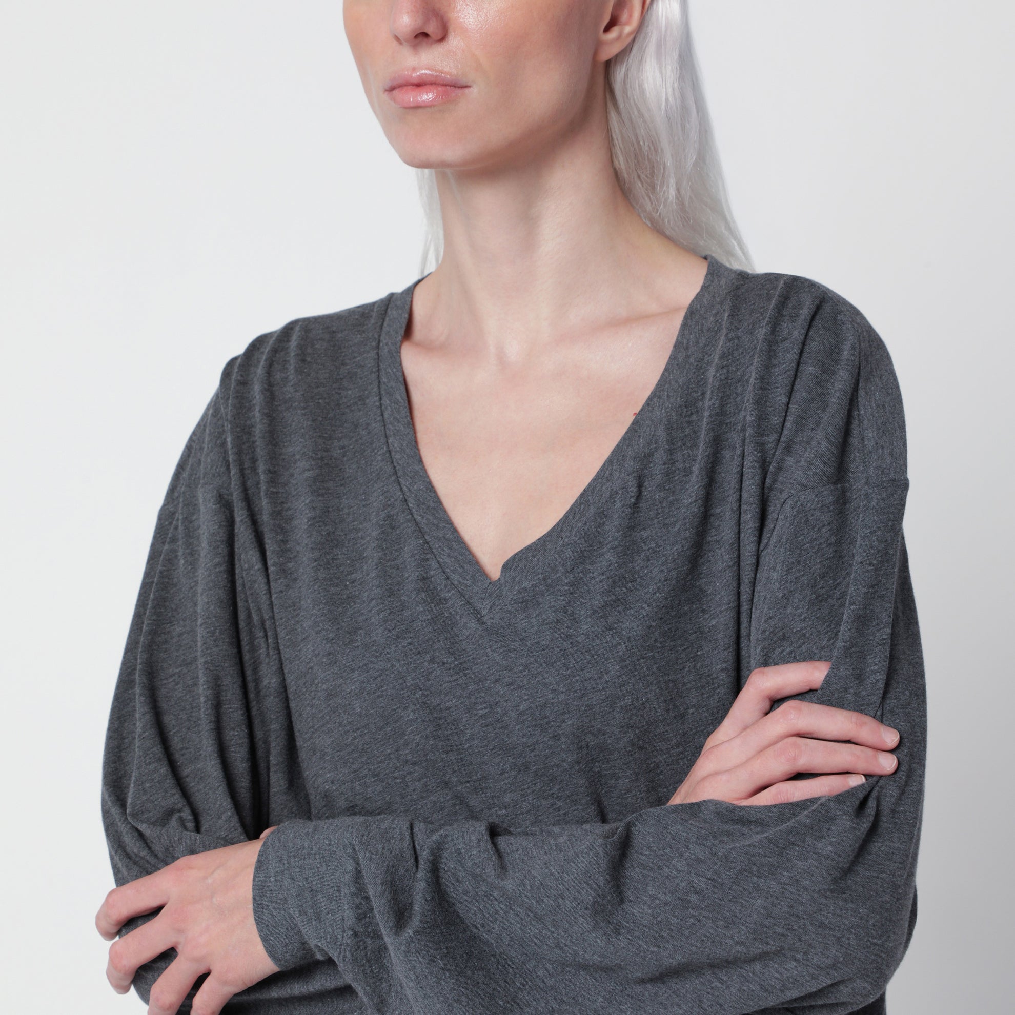 Langarm-T-Shirt Birket in Anthrazit aus Baumwolle