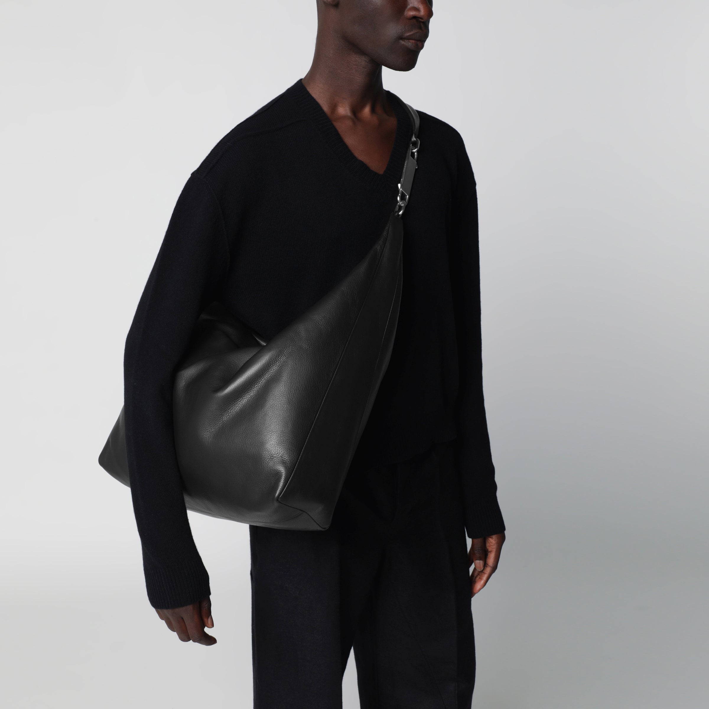 Rick Owens Gemini bag in black grained calf leather | TheDoubleF