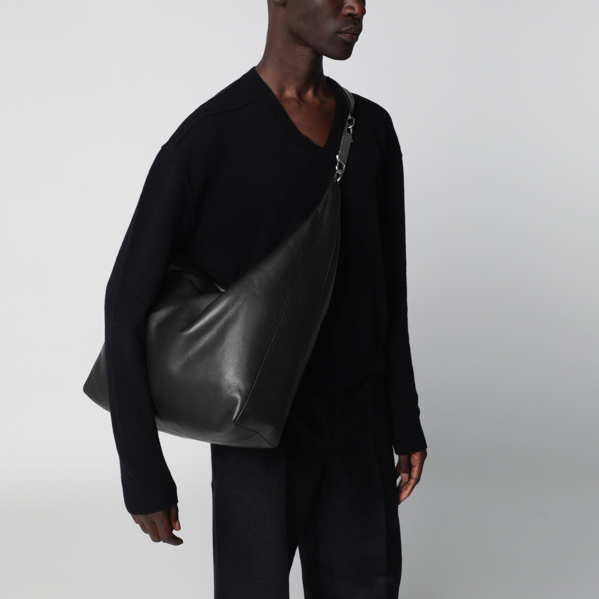 Gemini bag in black grained calf leather