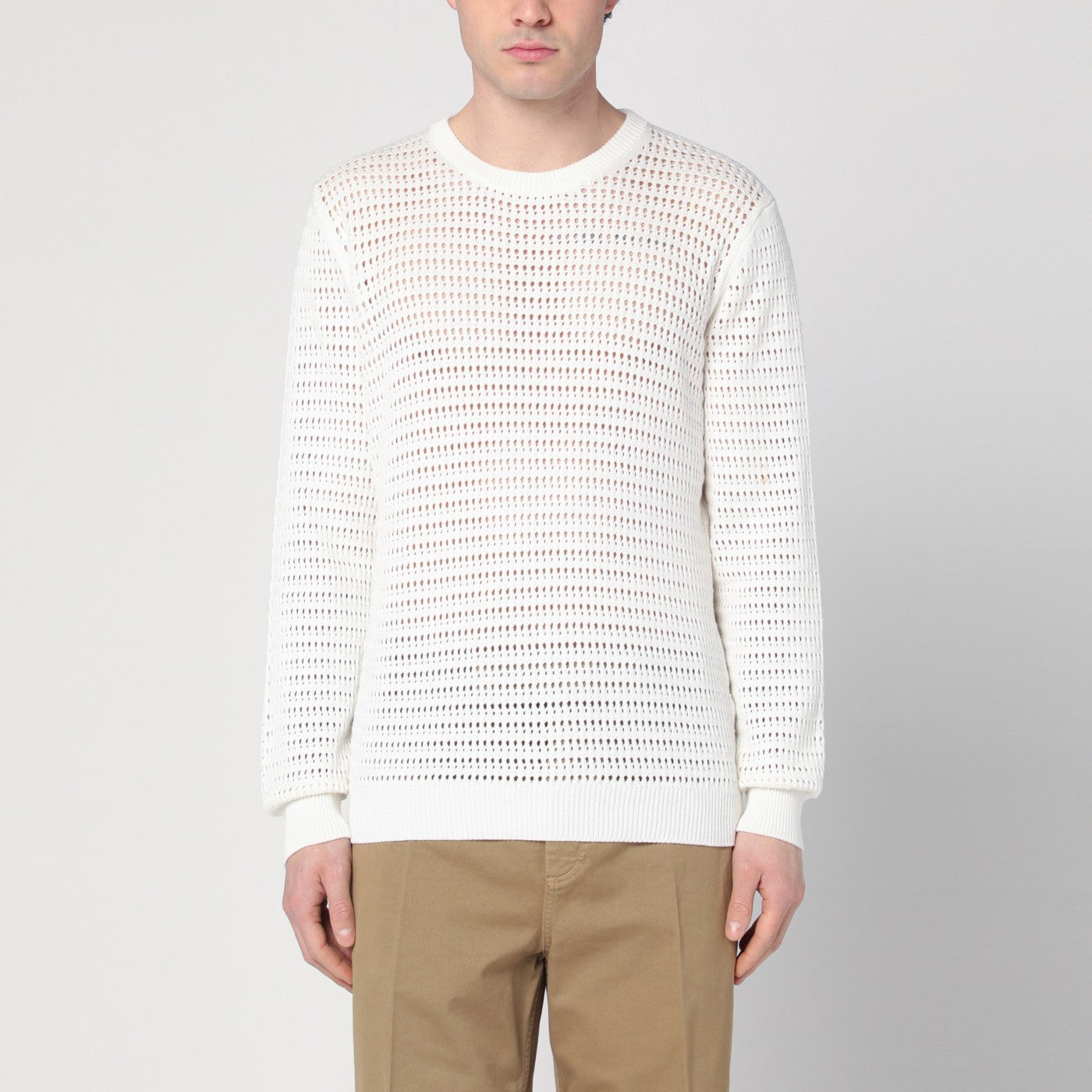 Maglia traforata color latte in cotone