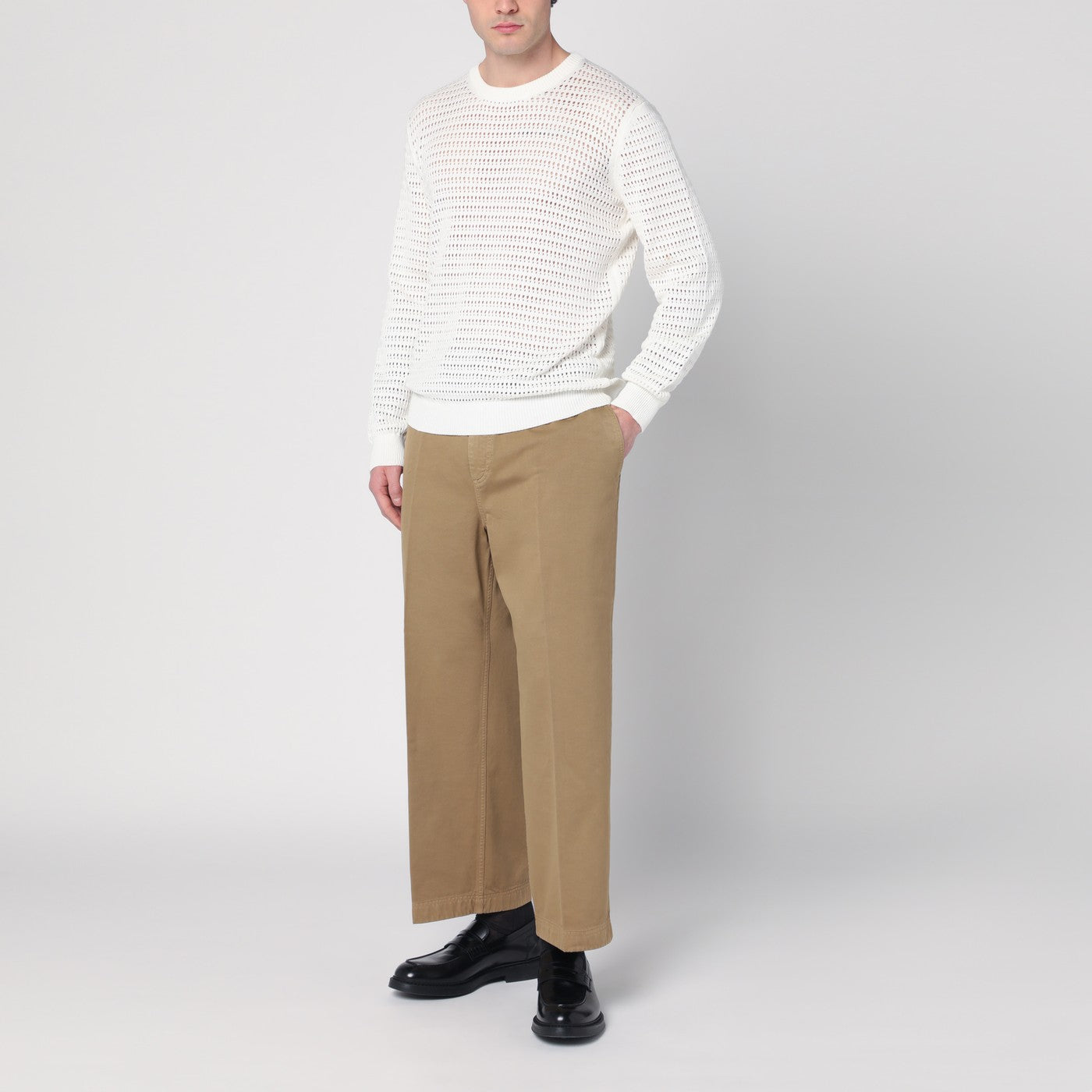Maglia traforata color latte in cotone
