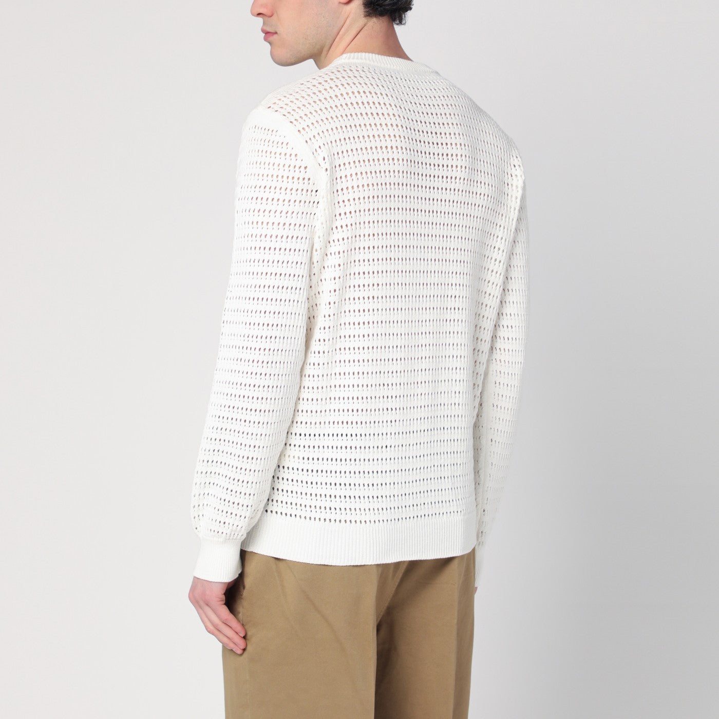 Maglia traforata color latte in cotone