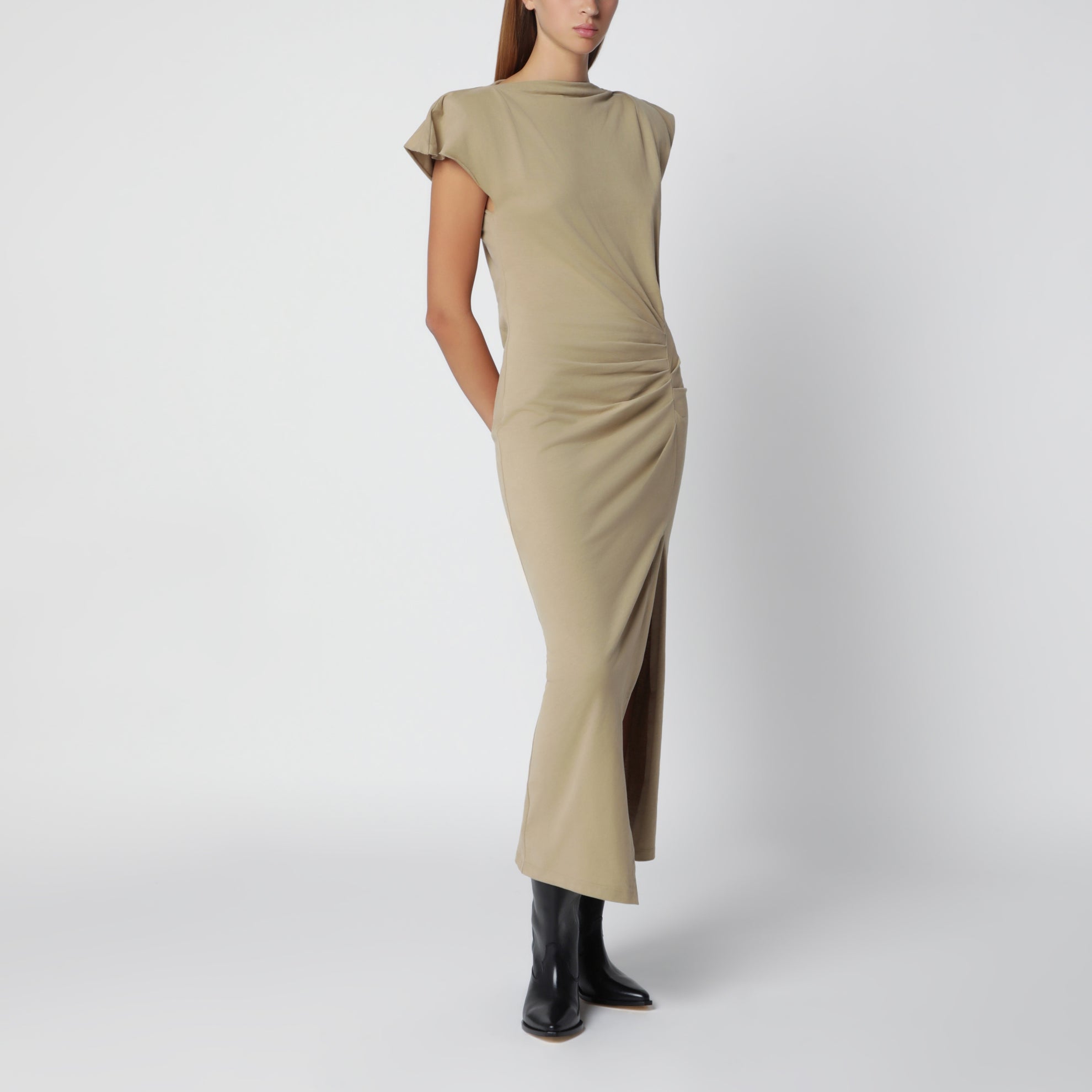 draped jersey dress Alejandra Alonso Rojas Long Sleeved Gown in Red 4 skimming fit Toteme Women's Long-Sleeve Jersey Dress
