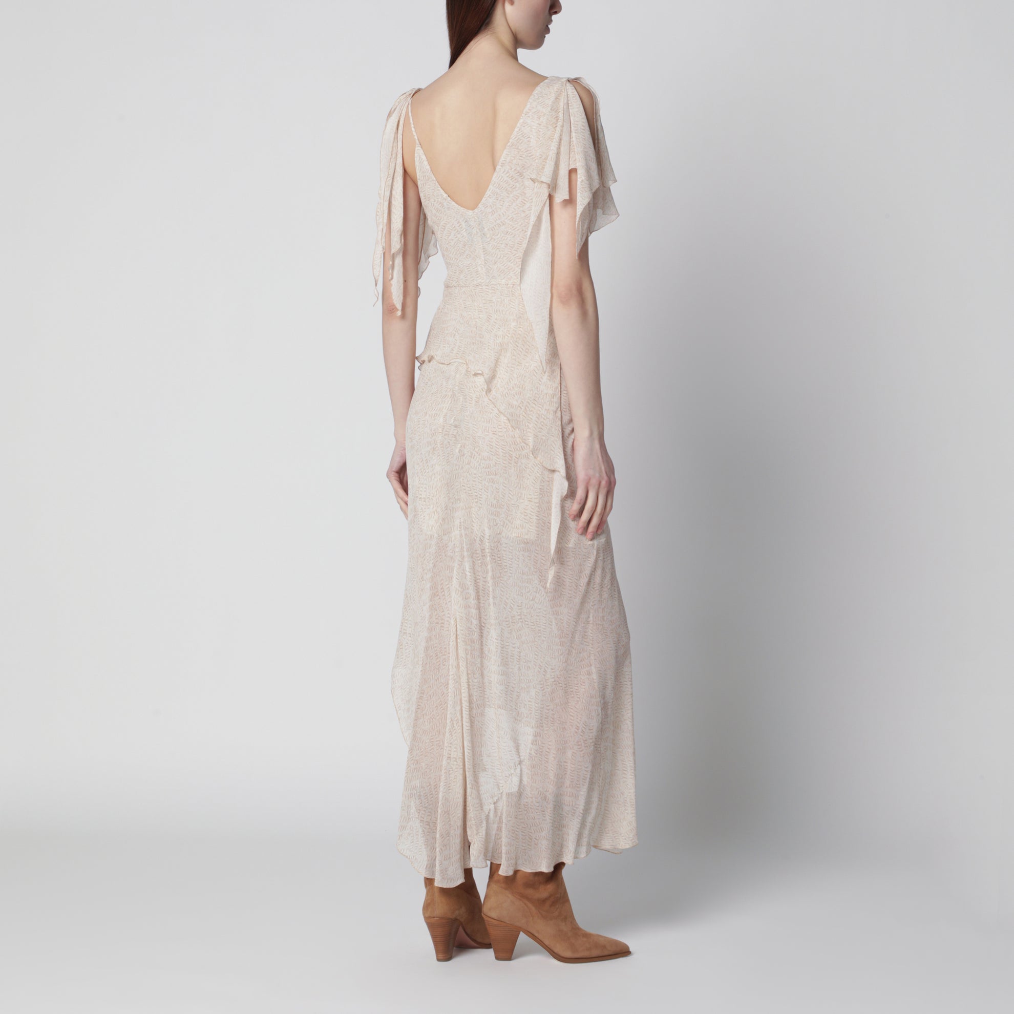 Tylena asymmetric printed silk georgette dress in ecru