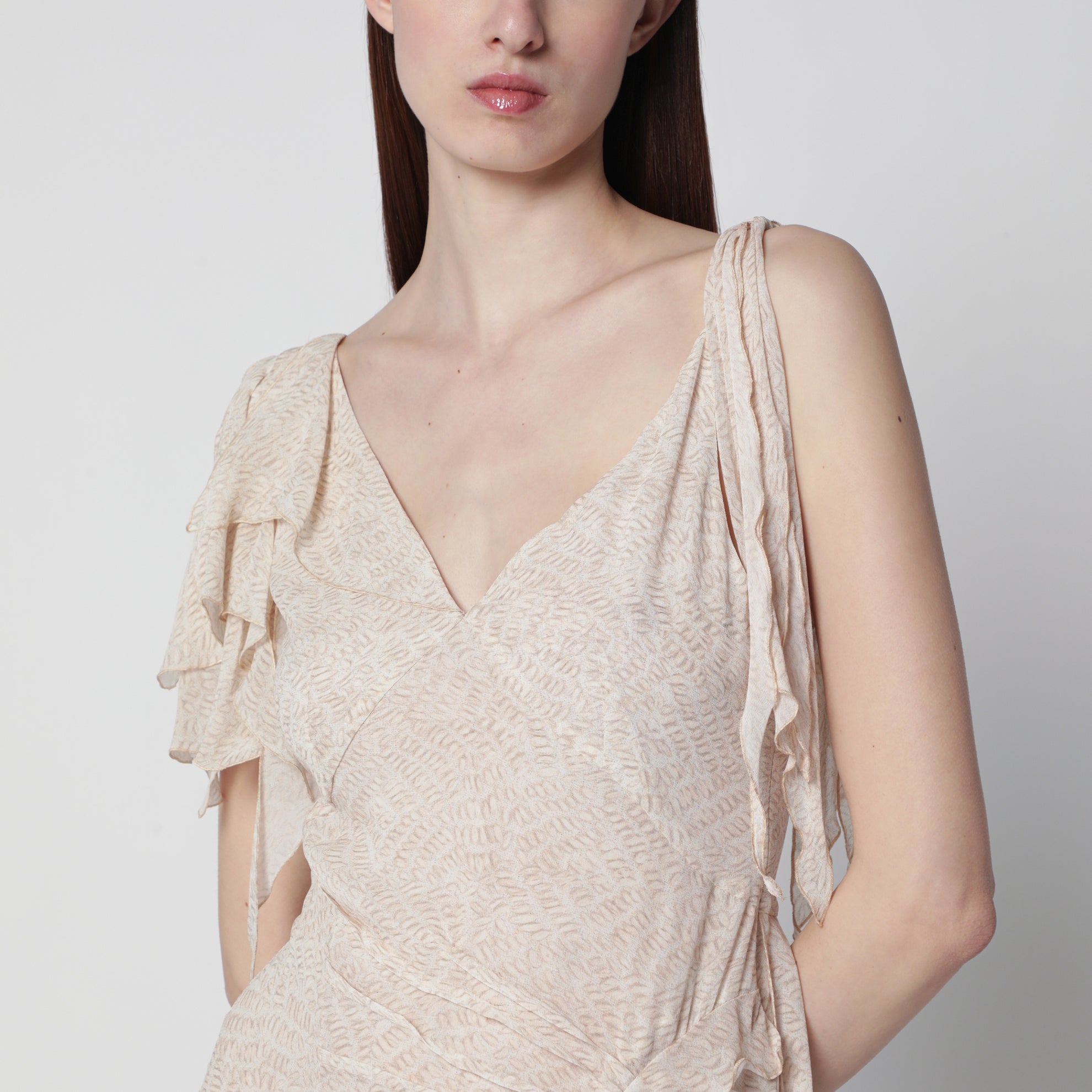 Tylena asymmetric printed silk georgette dress in ecru