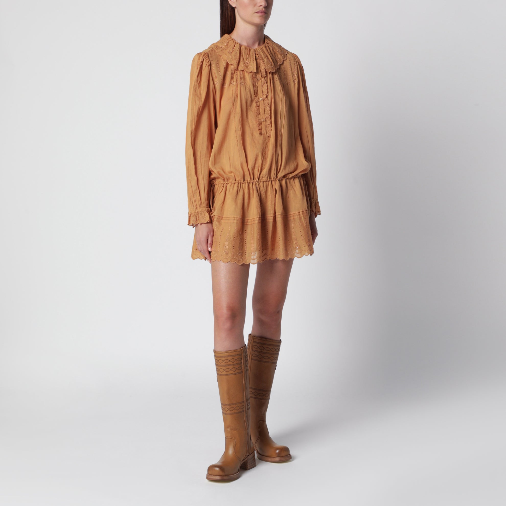 Robe en coton couleur caramel Lenora