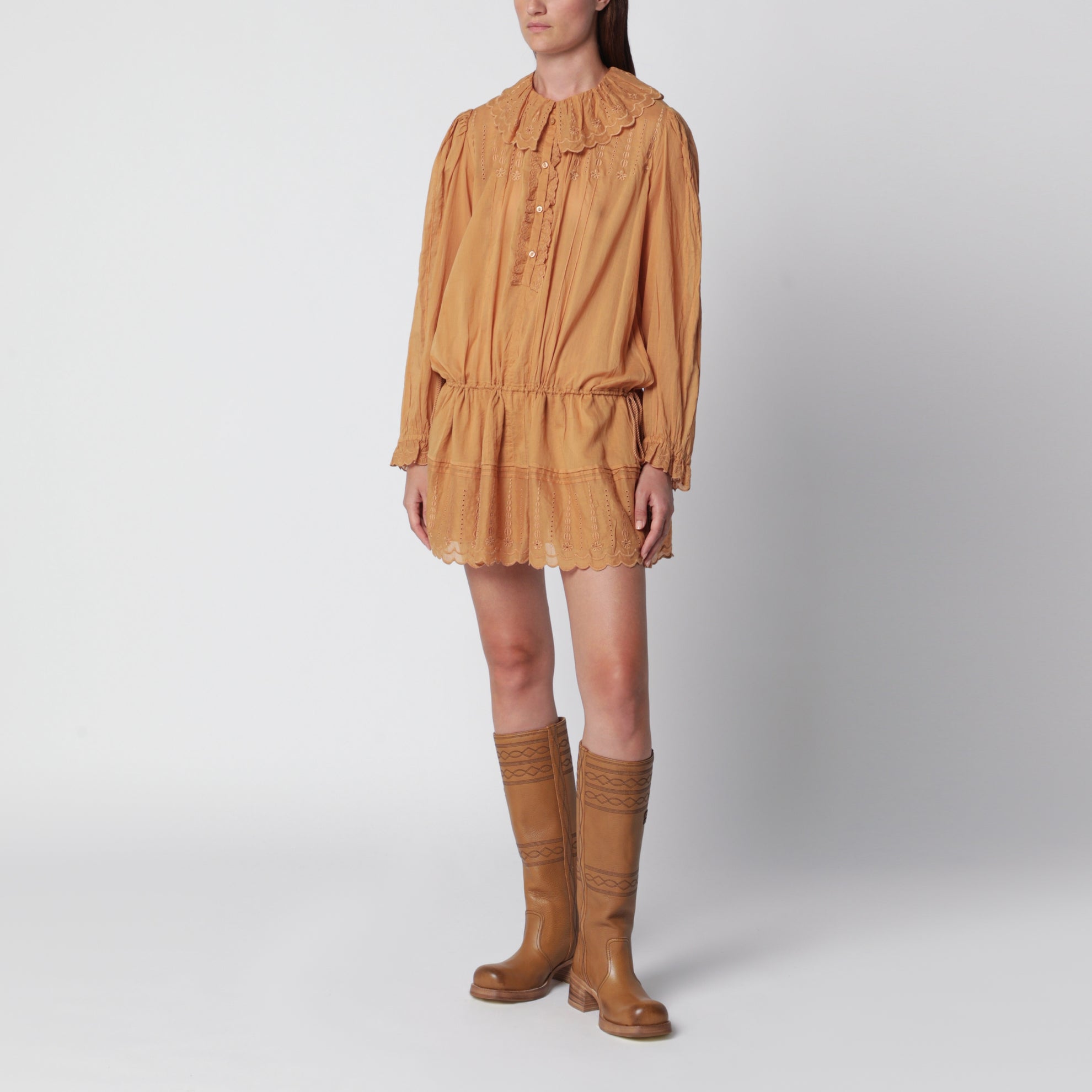 Robe en coton couleur caramel Lenora