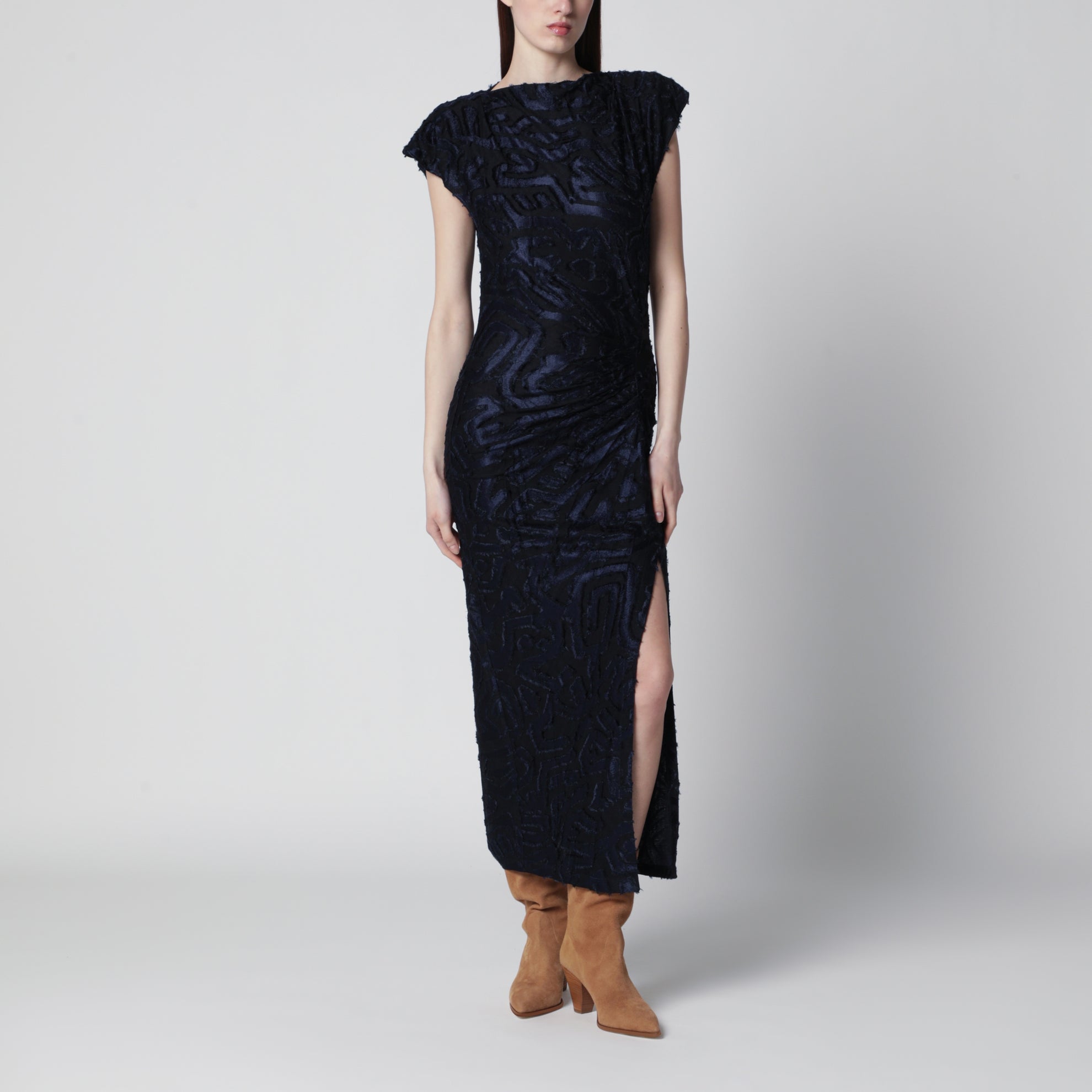 Langes Kleid Ladan aus Jacquard-Jersey in Nachtblau