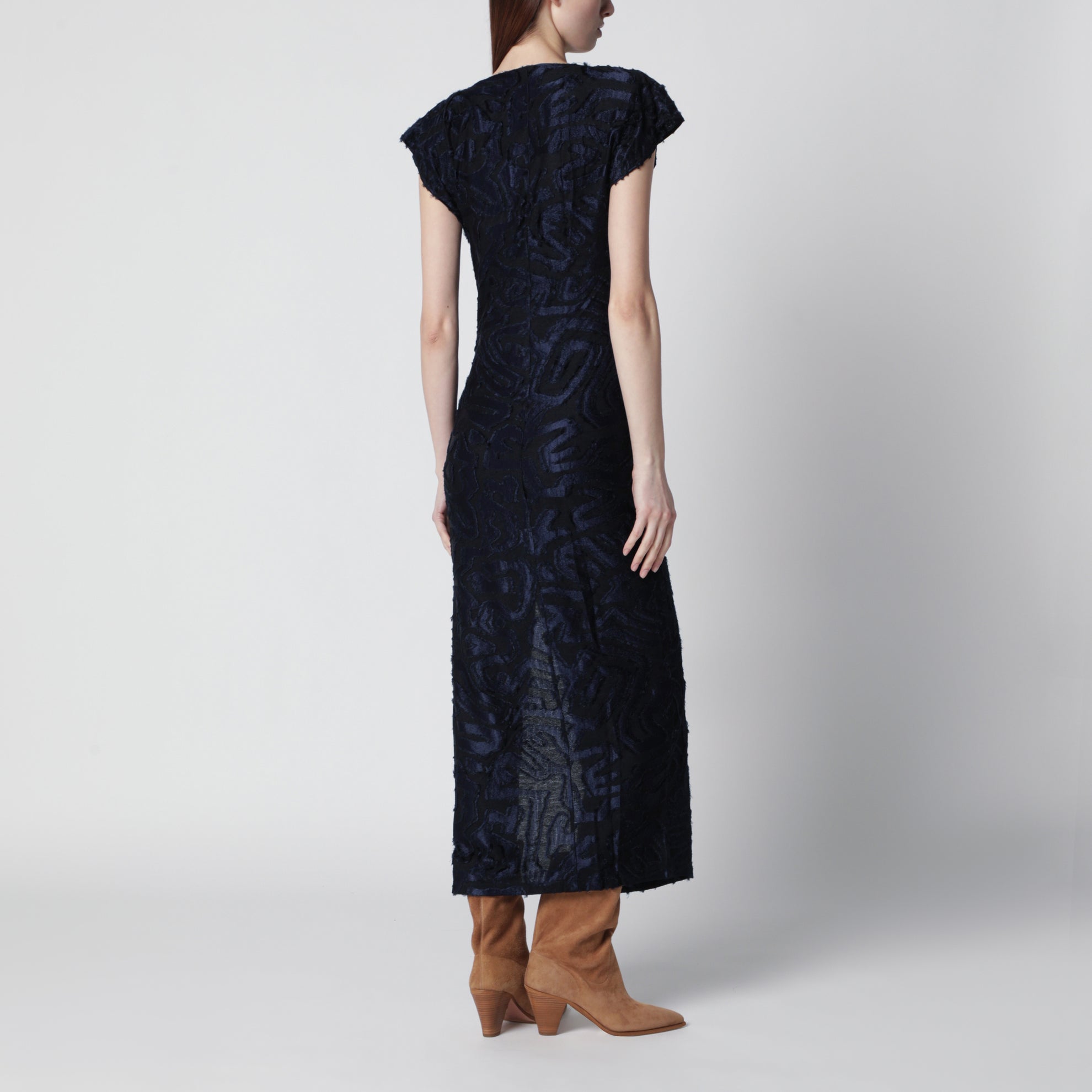 Langes Kleid Ladan aus Jacquard-Jersey in Nachtblau