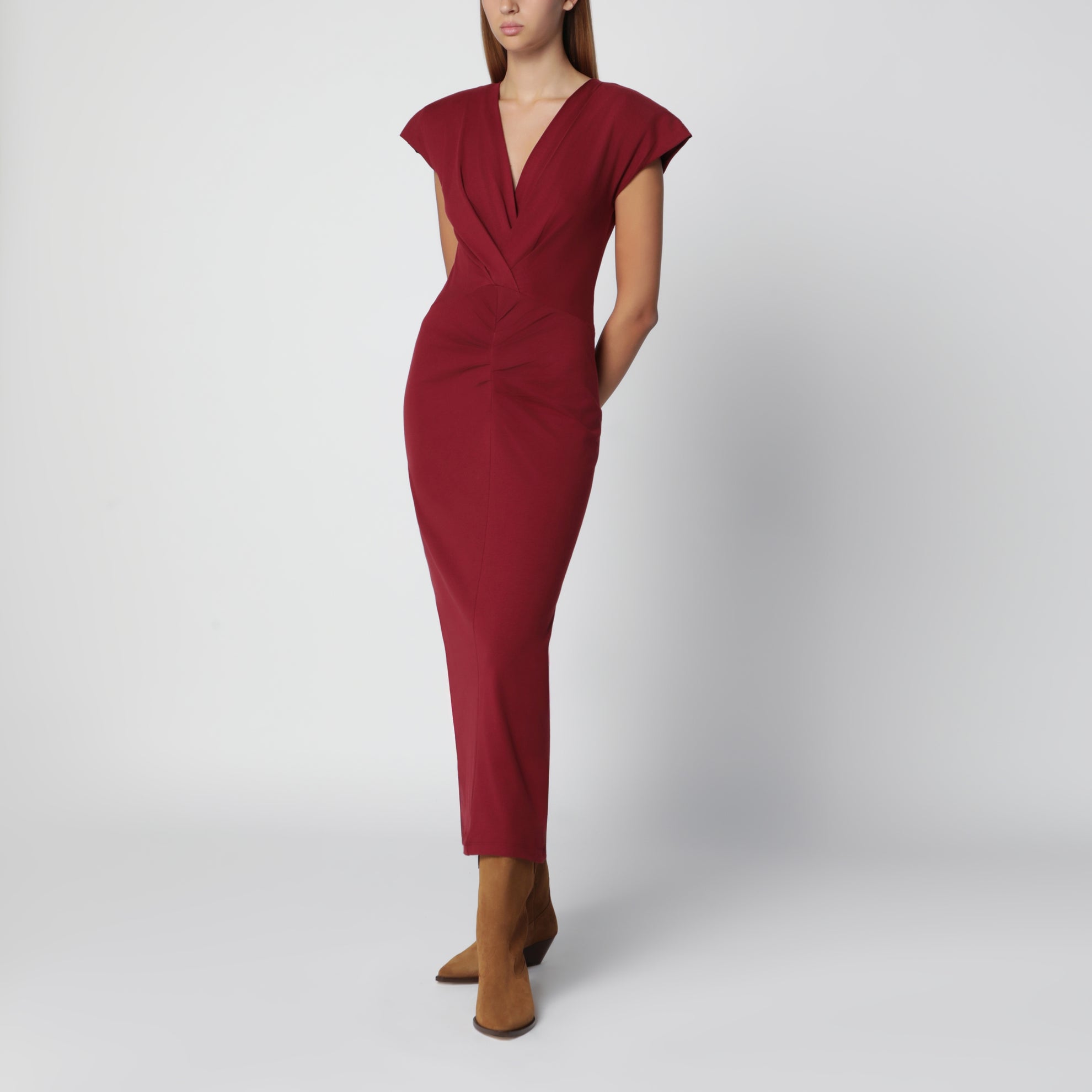 Nadra wrap dress in dark burgundy jersey