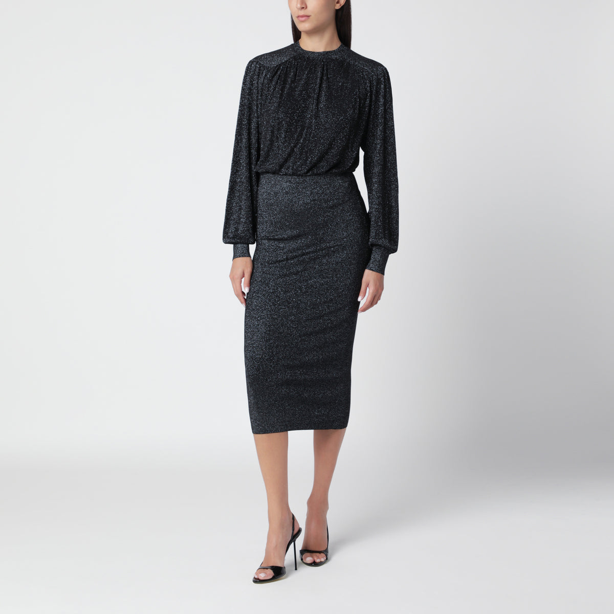 Robe midi noire en jersey lurex