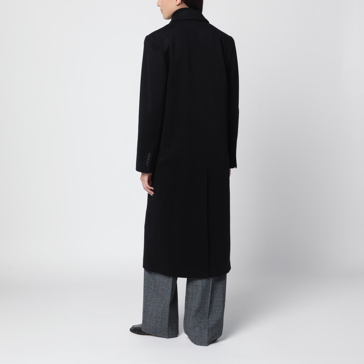Cappotto lungo doppiopetto Rosco nero in lana e cashmere